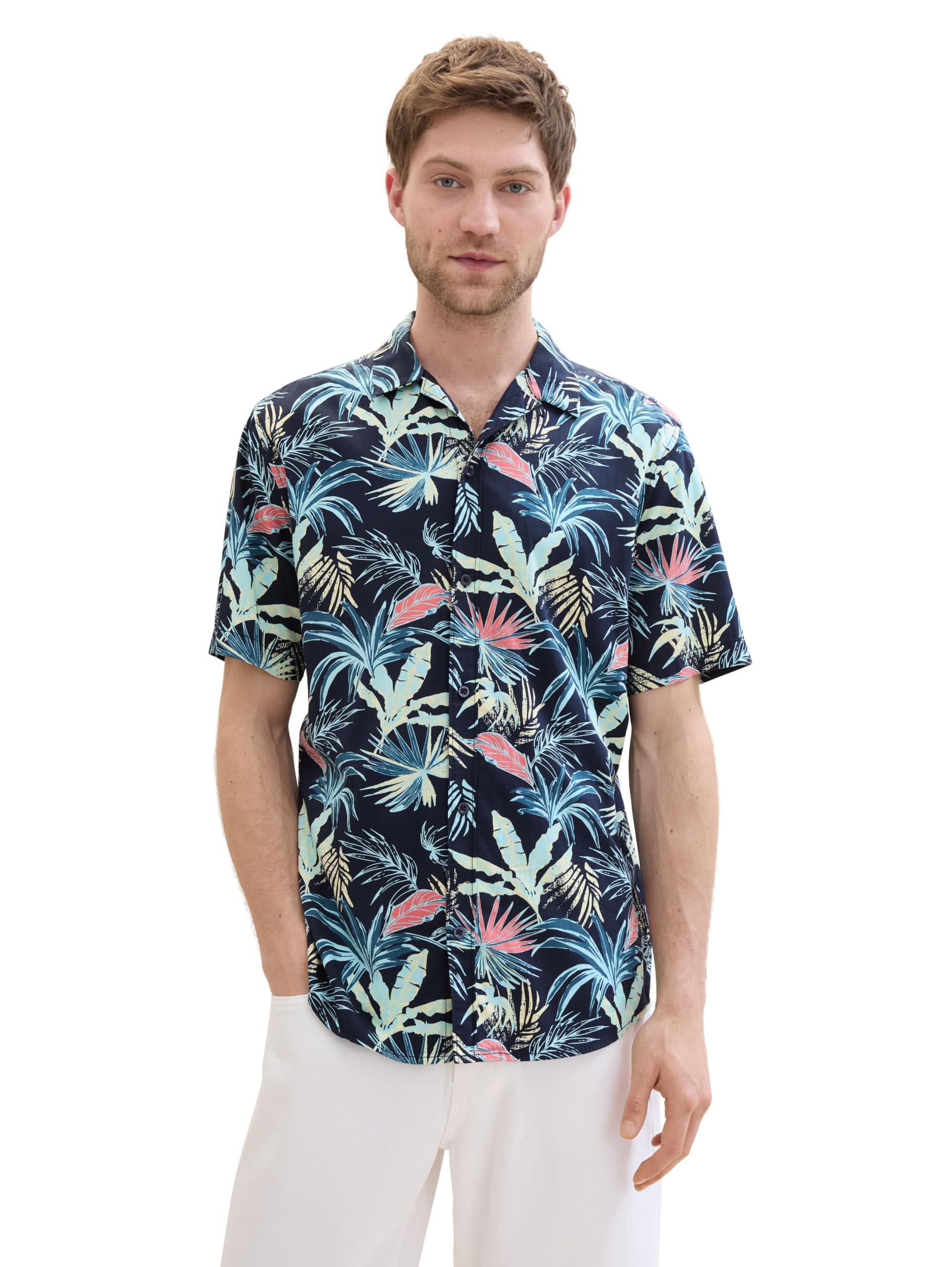 TOM TAILOR Men's Regular Fit Shirt with Summer All-Over Print
