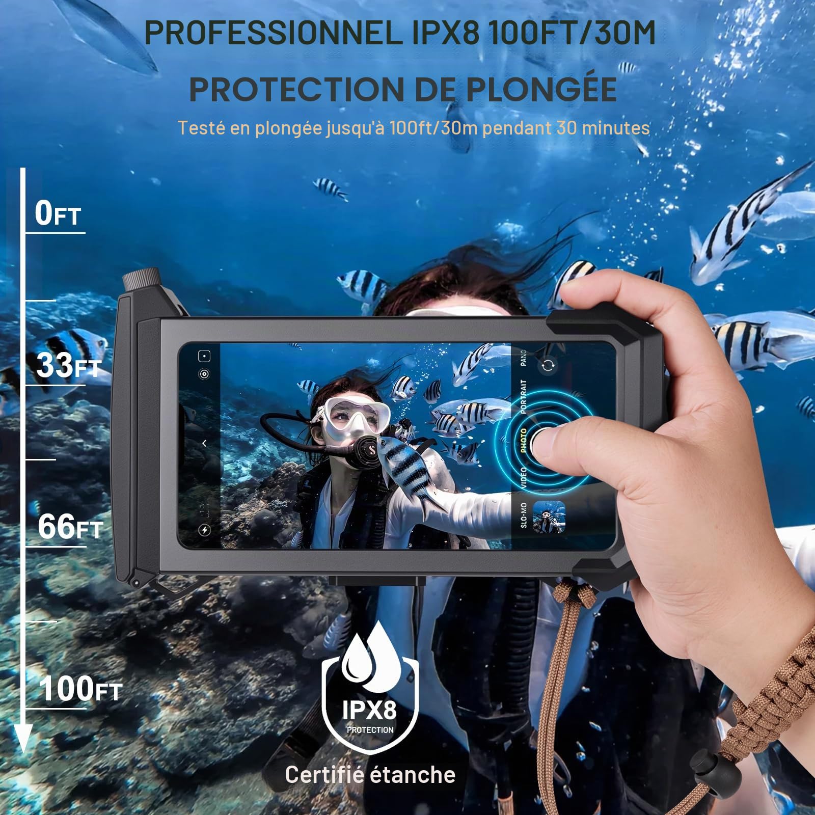 Coque de Téléphone de Plongée Professionnelle Pochette Étanche Smartphone IPX8 Pochette Téléphone Étanche Housse sous-Marin Étui de Protection pour iPhone 17 Pro 17 Air 17 Pro Max 16e 14 15 16 Pro Max