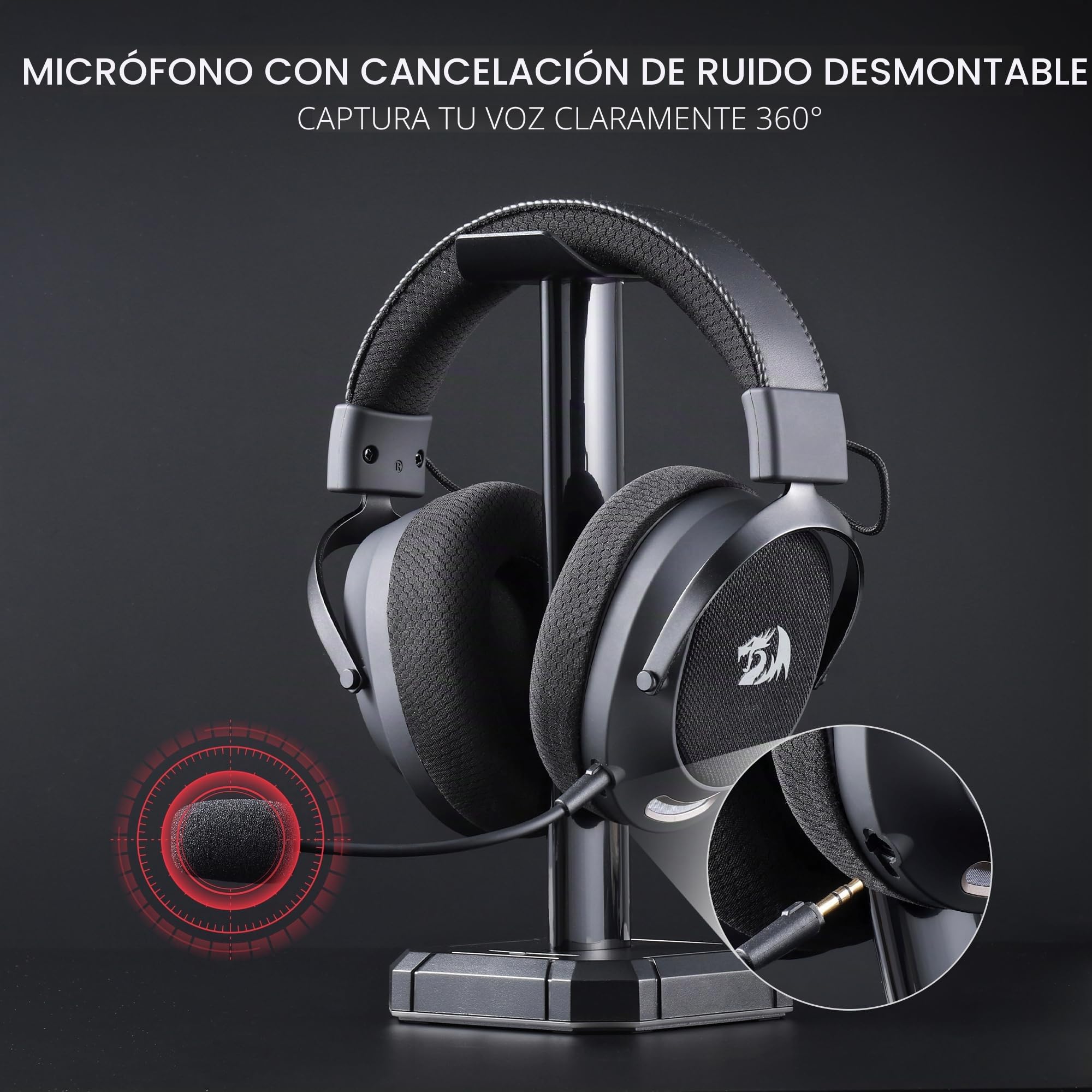 Redragon H858 Auriculares Gaming Inalámbricos 3 Modos - Sonido Envolvente 7.1, Drivers de 53mm, Almohadillas de Espuma Viscoelástica, Micrófono Desmontable con Cancelación de Ruido