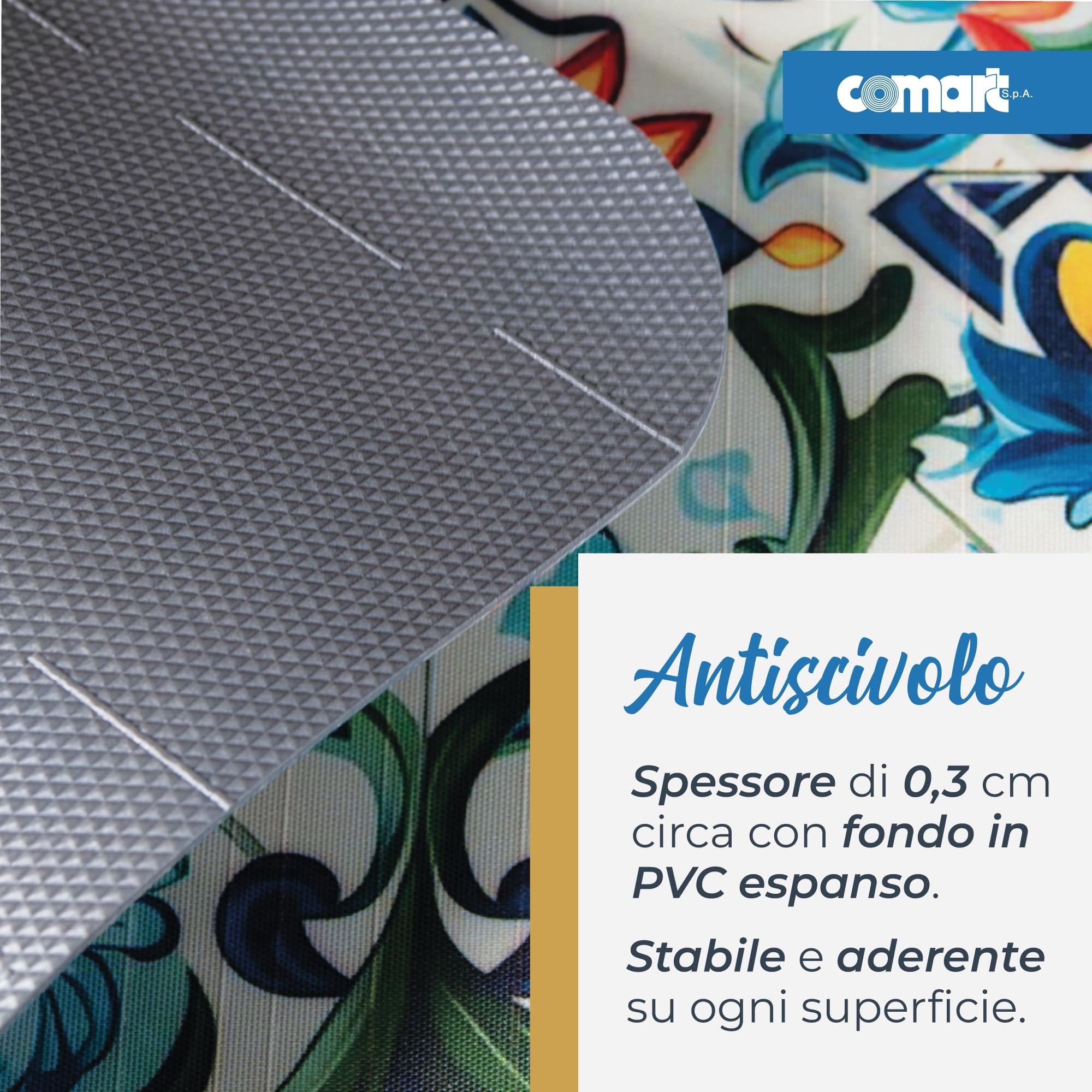Comart - Tappeto Cucina Austin - Impermeabile - Antiscivolo - Antimacchia - Lavabile in Lavatrice - Passatoia in Poliestere - per Corridoio e Cucina - Made in Italy - Piastrelle Tiles - 50x75 cm