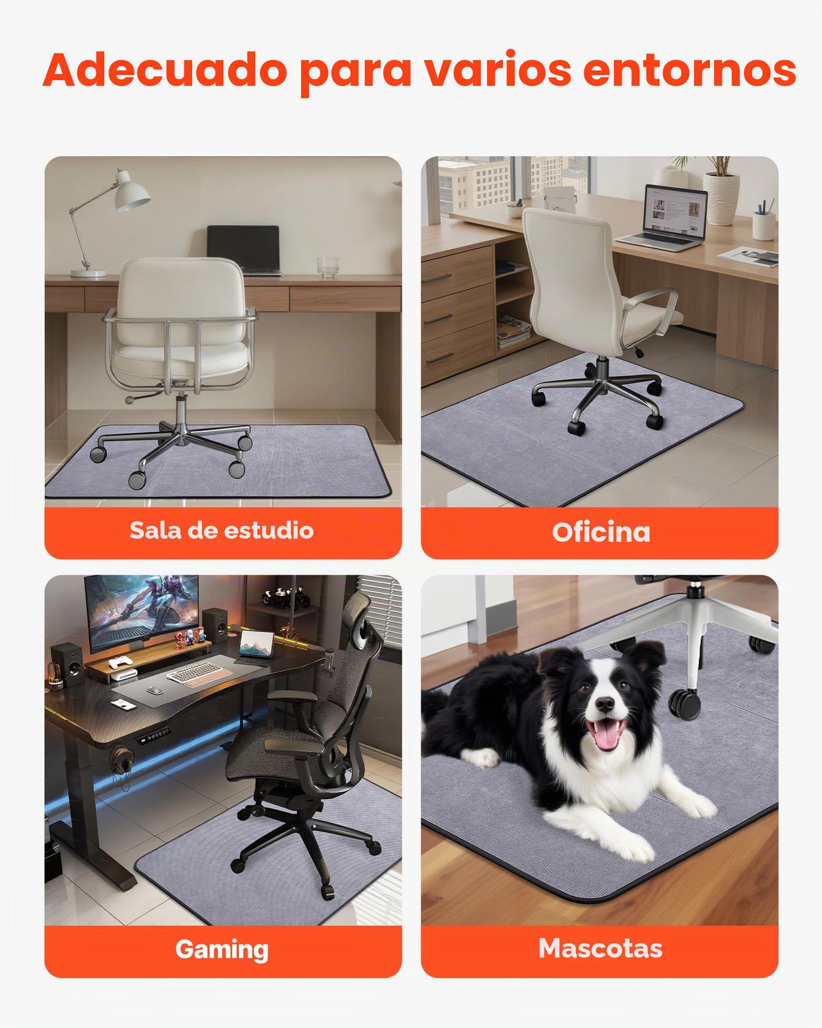 VEVOR Alfombra Protectora para Suelos Duros 1219,2 x 914,4 mm Alfombrillas para Silla de Oficina Superficie de Pana Antideslizante Fácil de Limpiar Deslizamiento Suave para Hogar, Oficina, Gris
