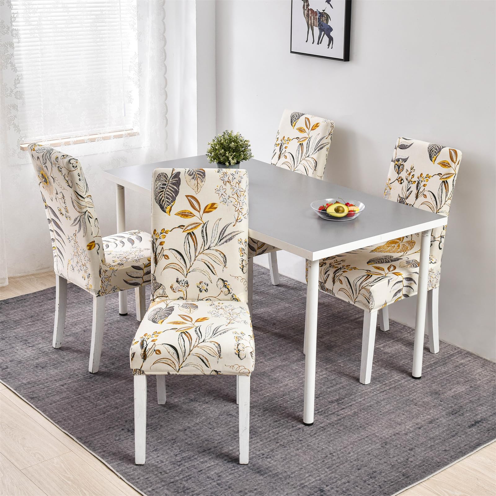 HZDHCLH Chair Covers Set of 4/6 Stretch Modern Chair Slipcovers for Dining Room Kitchen Wedding Party Washable Chair Protector(6pcs,Golden leaves) - Image 3