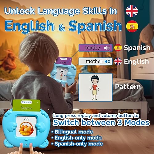 Miniatura 8 de HALCONTORNO Tarjetas flash en inglés y español - Discurso de bolsillo para niños pequeños de 3 a 12 años, tarjetas flash parlantes para niños, 510