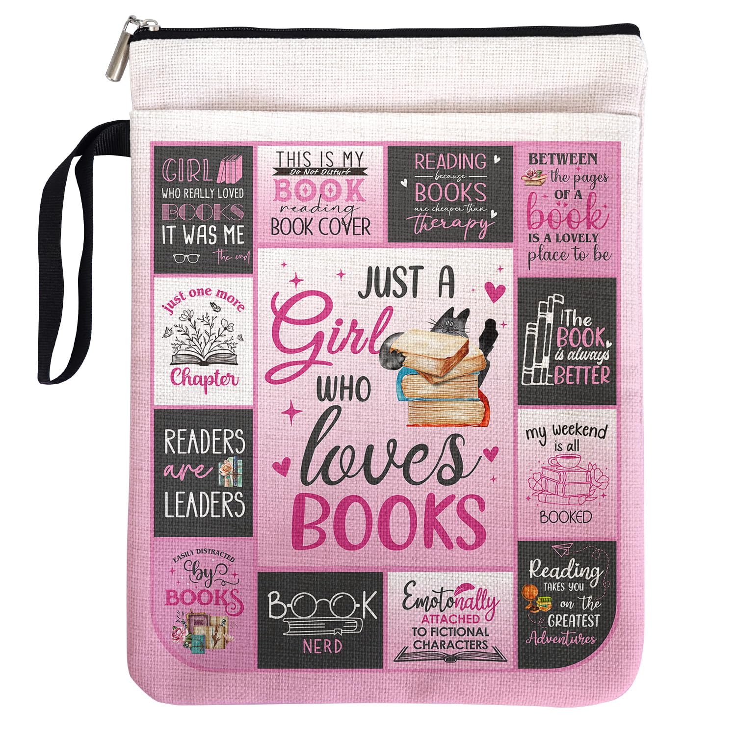 Just a Girl Who Loves Books - Book Lovers Book Cover Gifts for Librarian Teachers with Zipper & Front Pocket, Book Sleeve Gifts for Book Club Bookworm