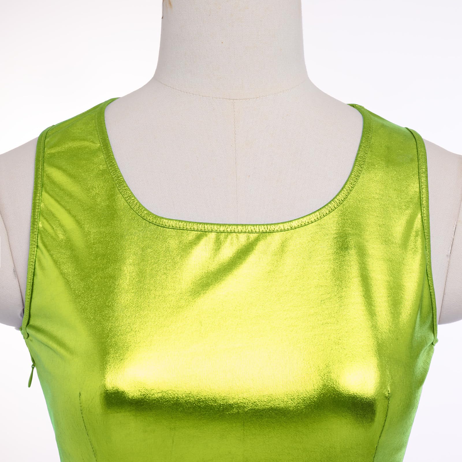 IDOPIP Vestito da donna lucido metallizzato sexy senza maniche skater mini abito olografico partito rave danza discoteca costume di Halloween