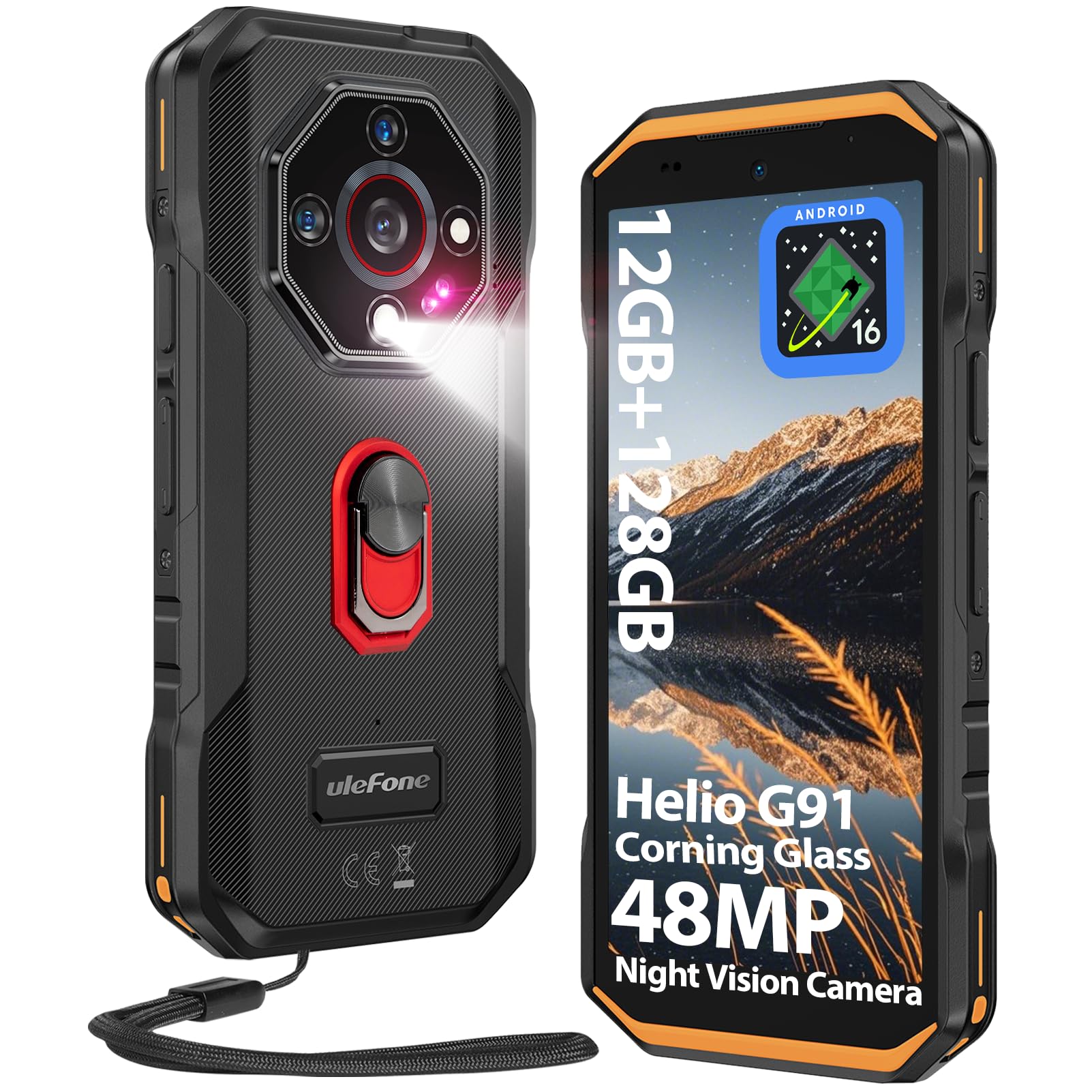 Ulefone Armor X32 Rugged Smartphone, MTK G91 12GB+128GB/2TB 48MP+20MP Visione Notturna Aggiornabil Android 16, 5.65" Corning Cellulare indistruttibile Dual SIM/NFC/Fingerprint 2anni garanzia-Arancione