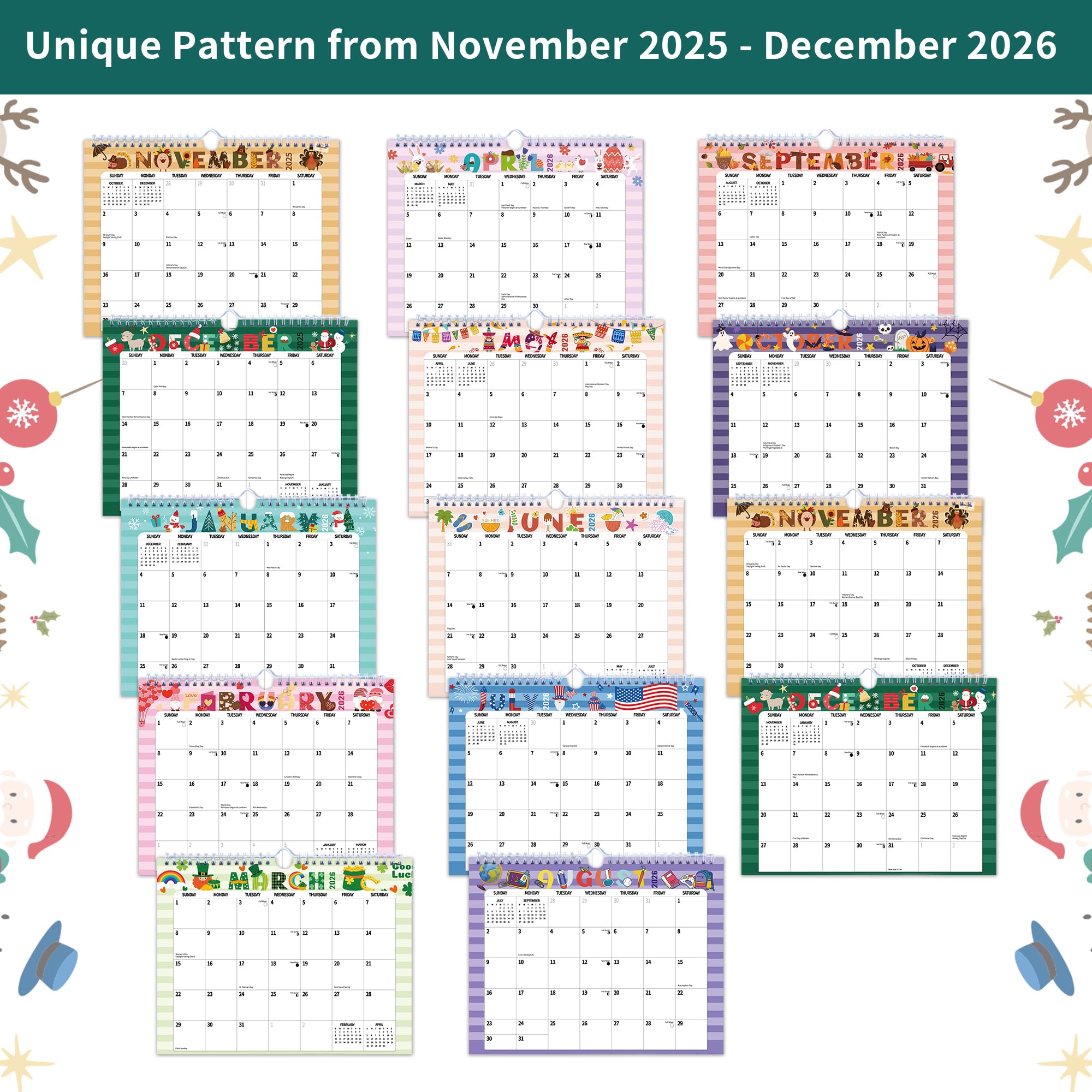 2024 Kalender Doodle Hängender Wandkalender Schreibtisch Monatlicher Desktop-Planer Pad Papier November 2023 - Dezember 2024, 28,5 cm Zuhause, Schule, Büro