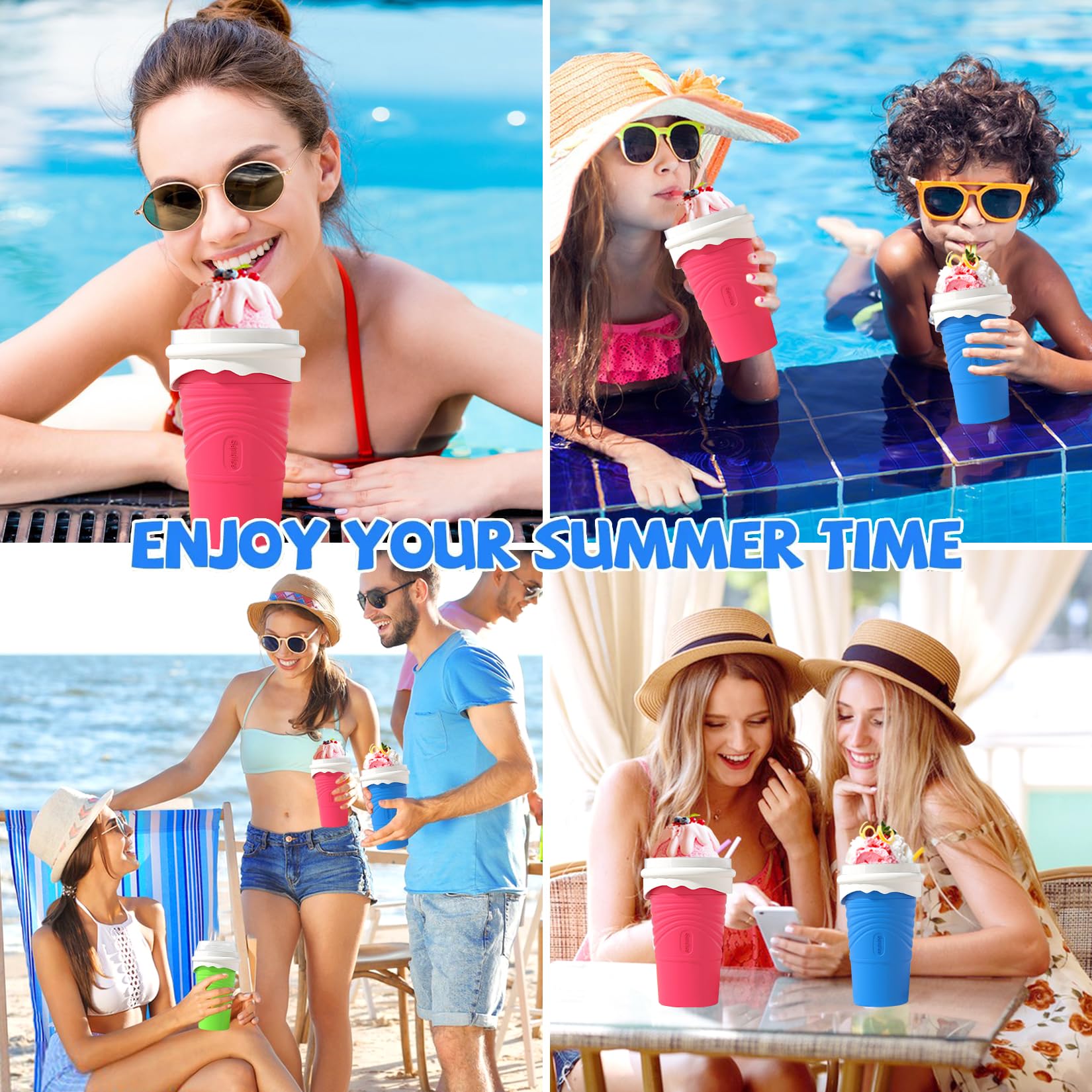 Slushy Maker Cup, Macchina per granita in silicone, Cucchiaio a cannuccia 2 in 1 (con spazzola per tazze) Per Macchina per granita
