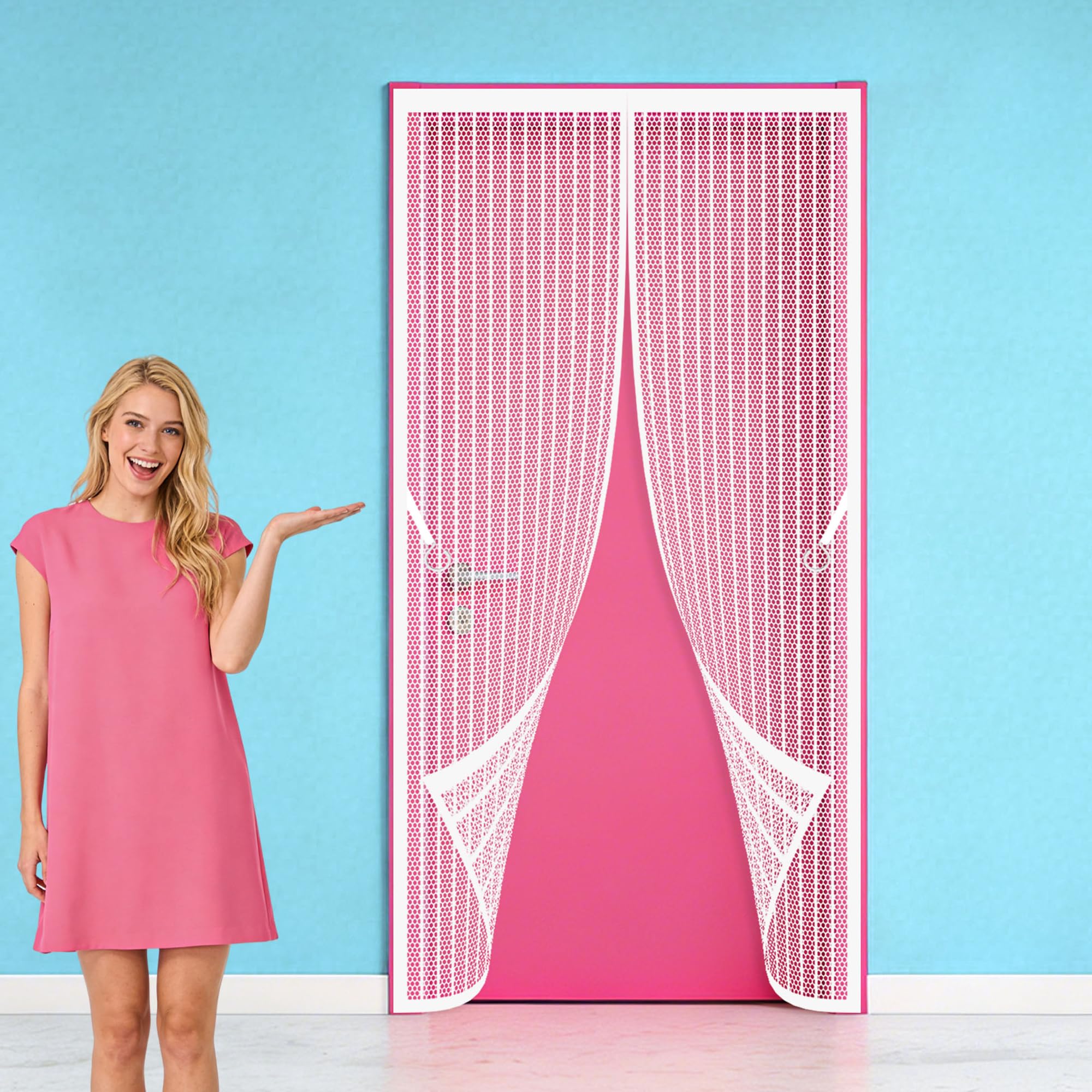 Polyester Magnetic Door 116 x 246 cm Powerful Magnets Fly Screen Anti Mosquito Keep Fresh Air in Bugs Out Suitable for Patio Room Balcony Bedroom, White
