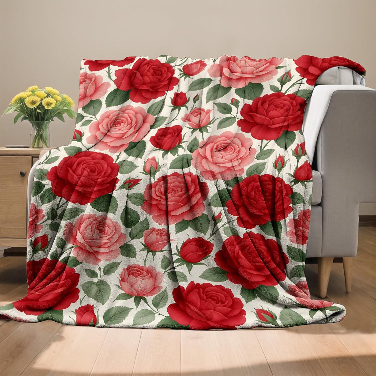 Rose Garden Blanket, Flannel Throw Blanket Soft Cozy Lightweight Blankets for Adults Women Kids Home Decor for Sofa Couch Bed 60x50 Inch - Image 2