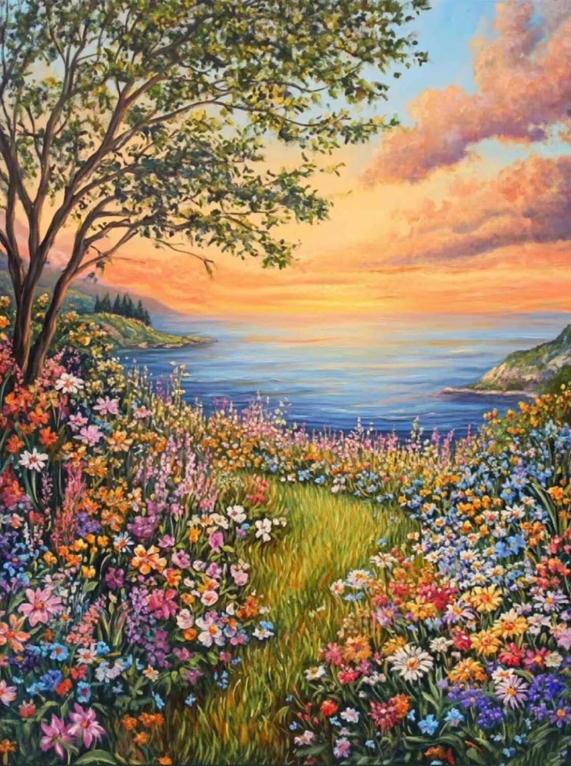 Rqwybcaxn Seed Bead Embroidery Kits Flowers by the sea 40x50cm