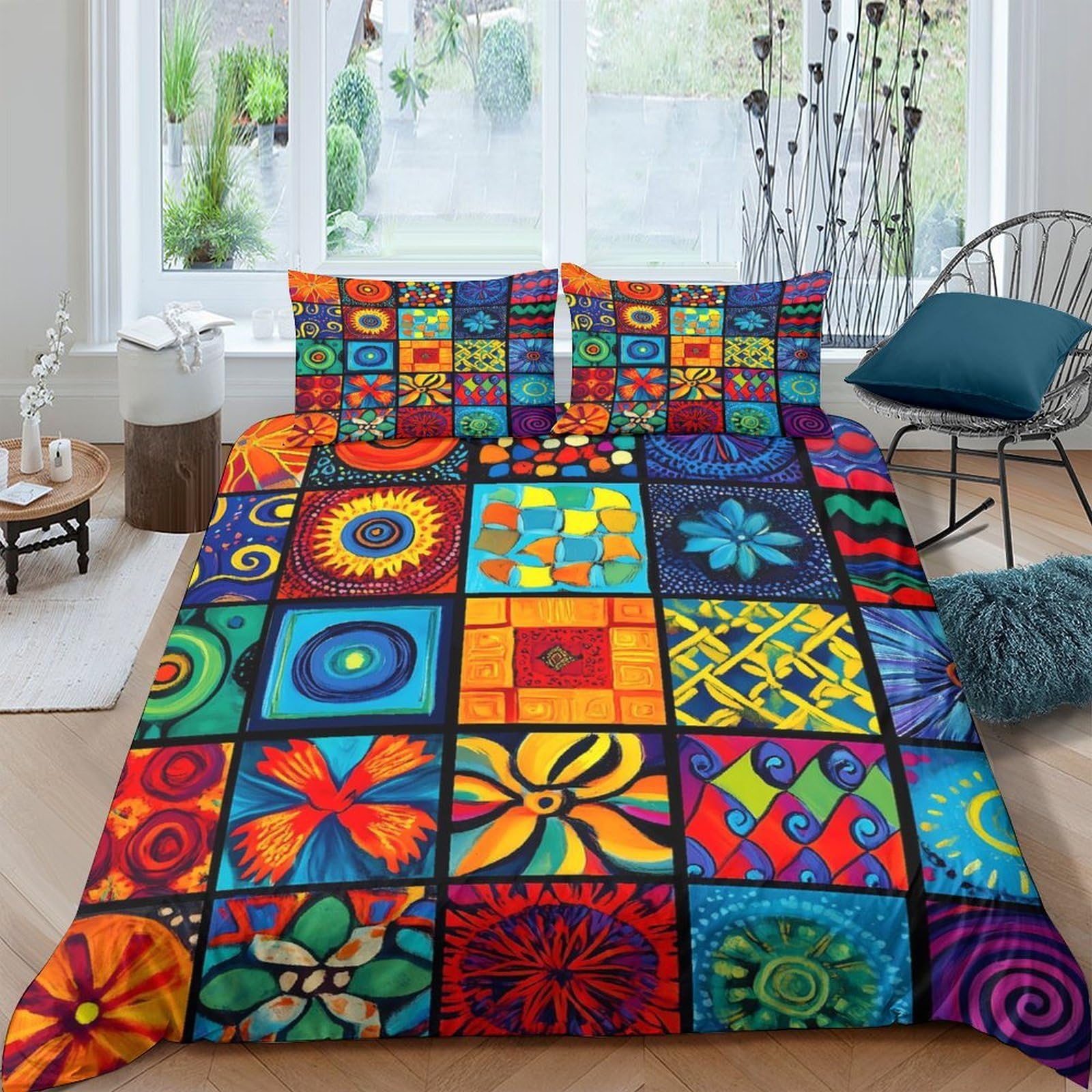 Ctjqhvkz Style-6 3D Printed Colorful Patchwork Fitted Sheet Microfiber Soft Non-Slip Abstract Mosaic Bed Cover For Bedroom Dorm Single（135X200cm）