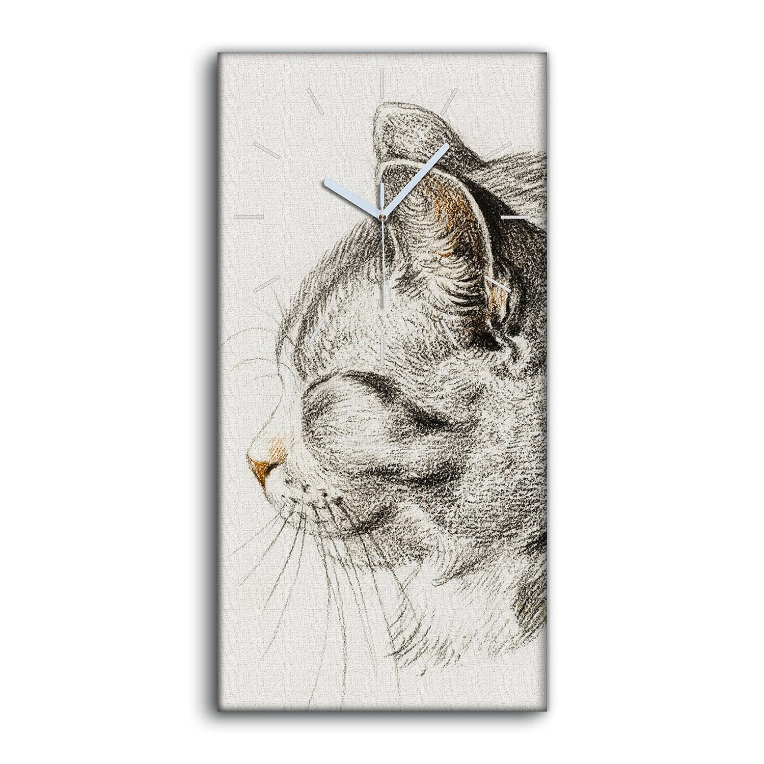 Horloge sur toile chat 30x60 cm avec aiguilles blanches silencieuses Coloray
