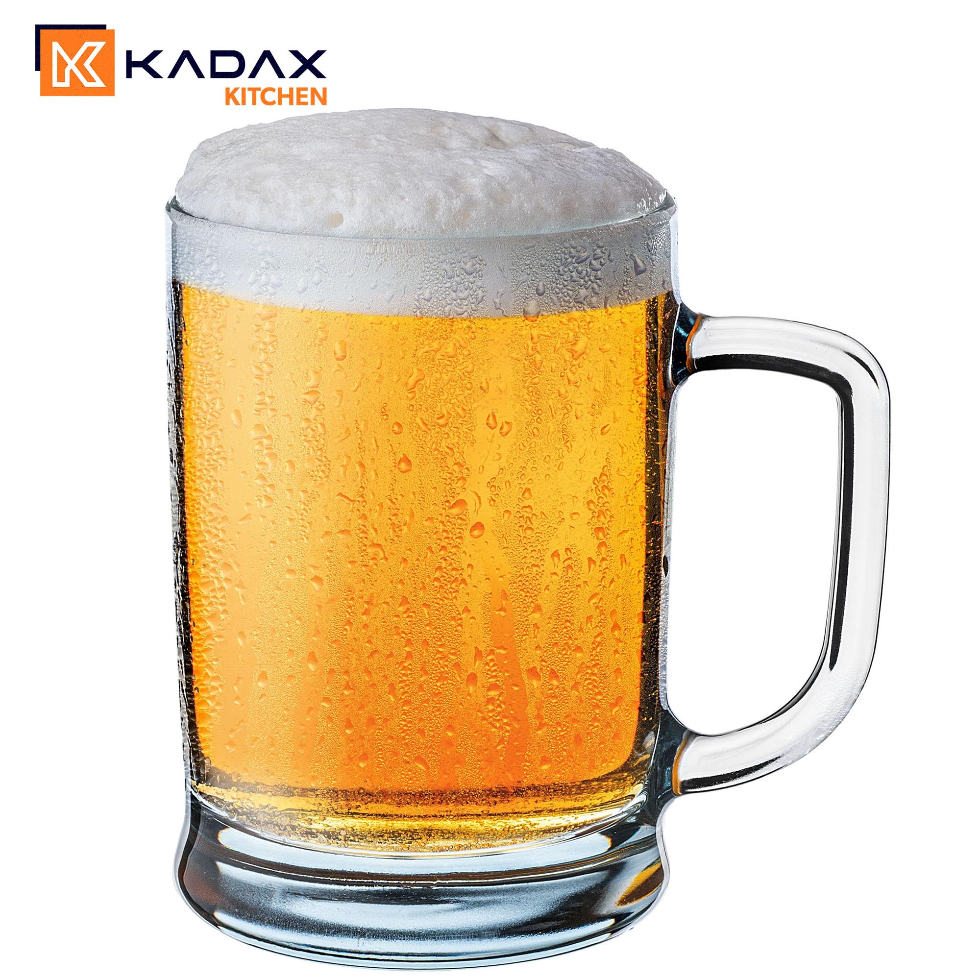 KADAX Bierkrüge 0,4 Liter, 2er Set, Biergläser mit Henkel, großer Bierkrug aus dickwandigem Glas, Bierglas im klassischen Design, Glaskrug für Bier