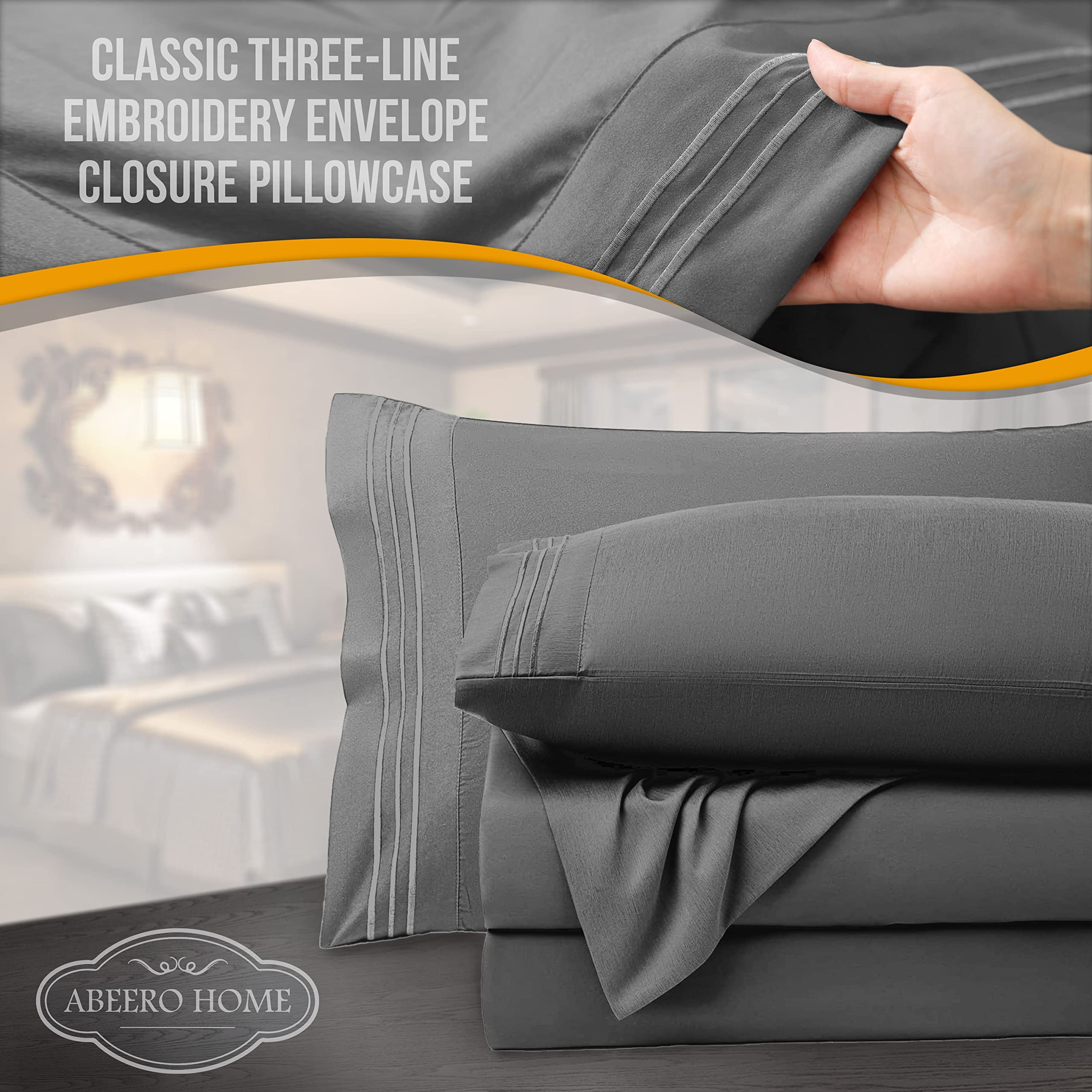 Abeero Home Queen Size Premium Sheet Set, Luxury Hotel Bedding, Cooling Bed Sheets with Elastic Corner Straps - Image 4