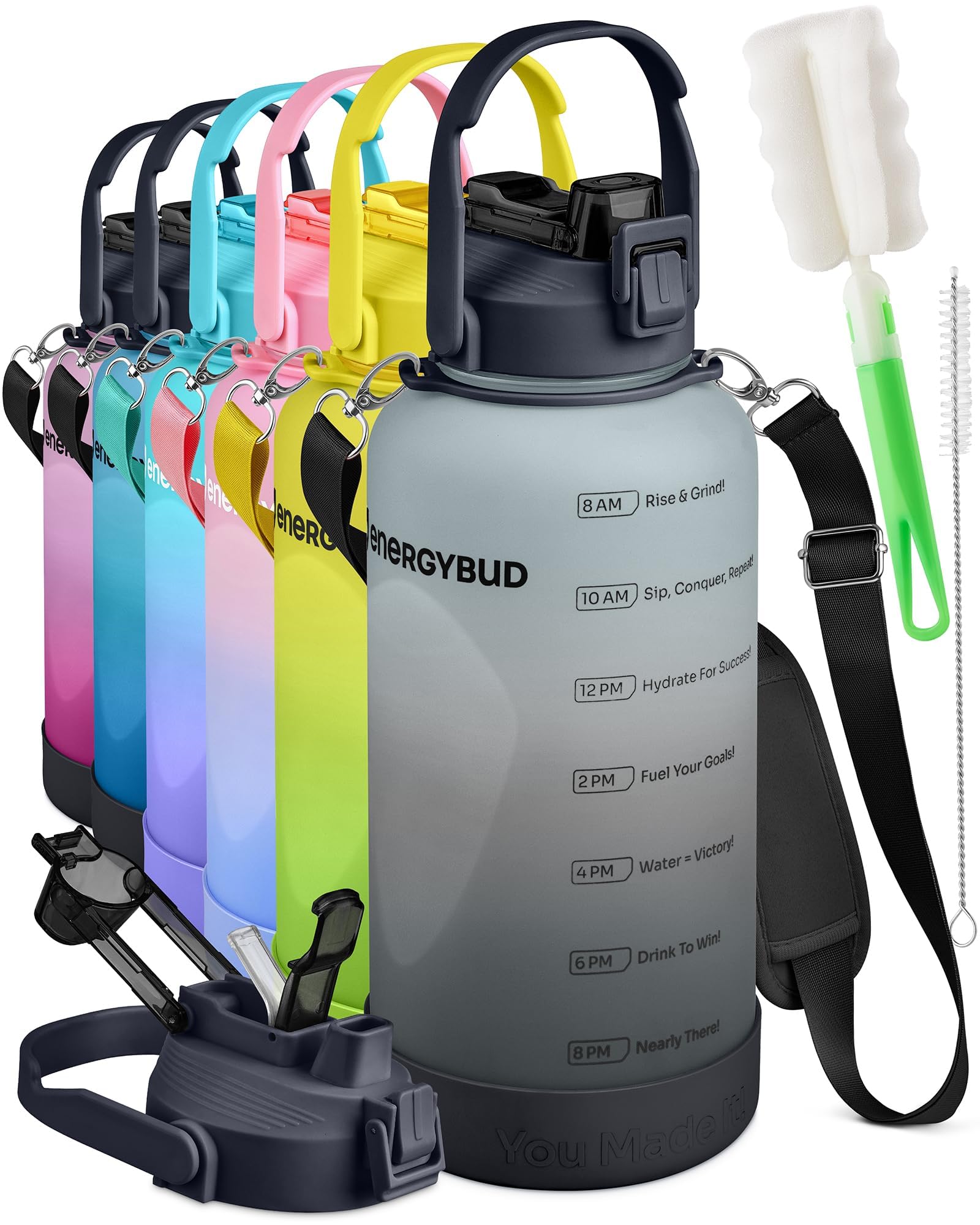 EnergyBud 3.8L Water Bottle | Large Gym Water Bottle For Men & Women With 2 Straws | No BPA, BPS, DEHP | Tritan Material | Dishwasher Safe, Adjustable Strap, Wide Mouth, Silicone Base + 2 Brushes โ image 1