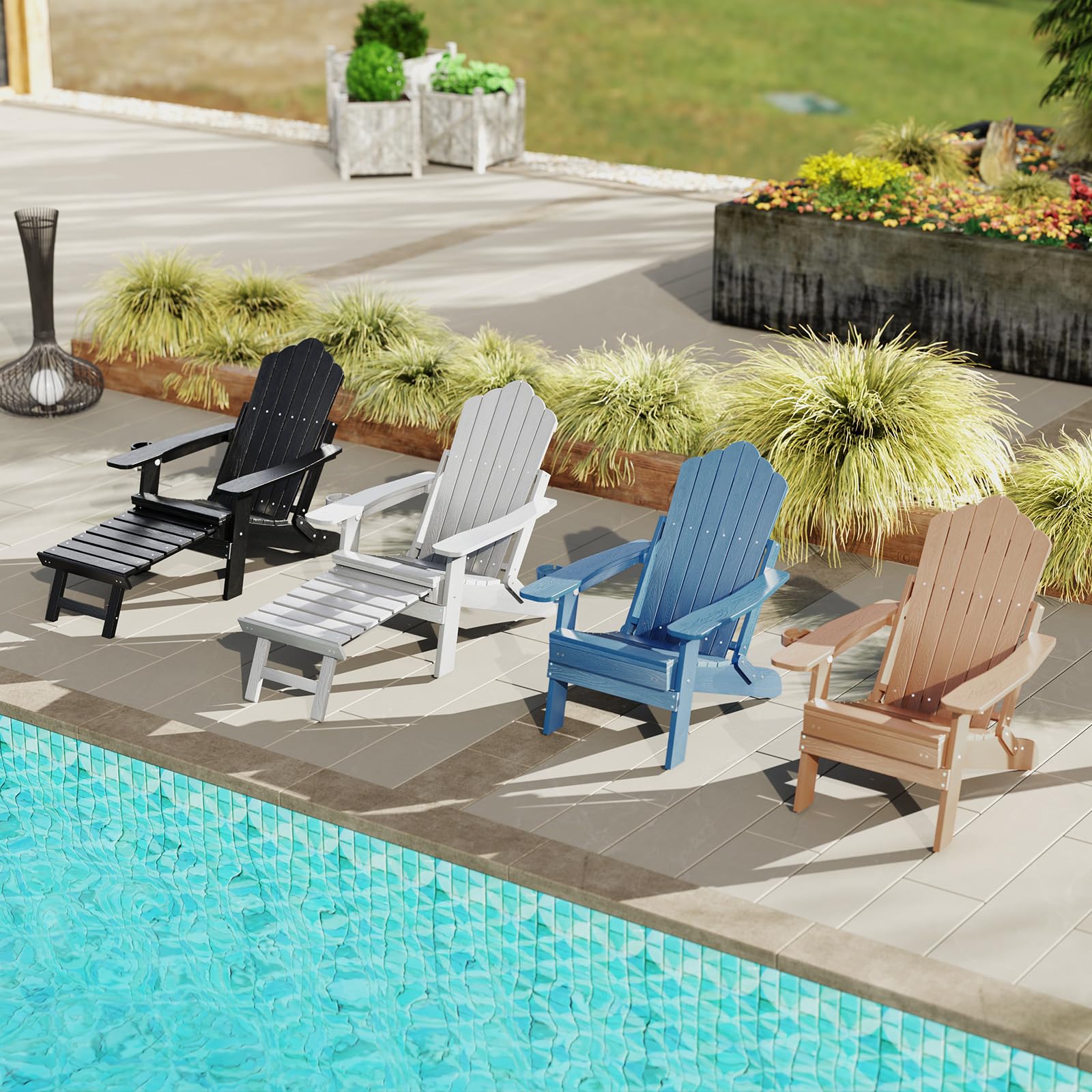 COSTWAY Sedia Adirondack da Giardino, Poltrona Prendisole con Poggiapiedi Estraibile, Schienale Regolabile, Sedia Lounge Adirondack Pieghevole per Giardino, Portata 180 kg