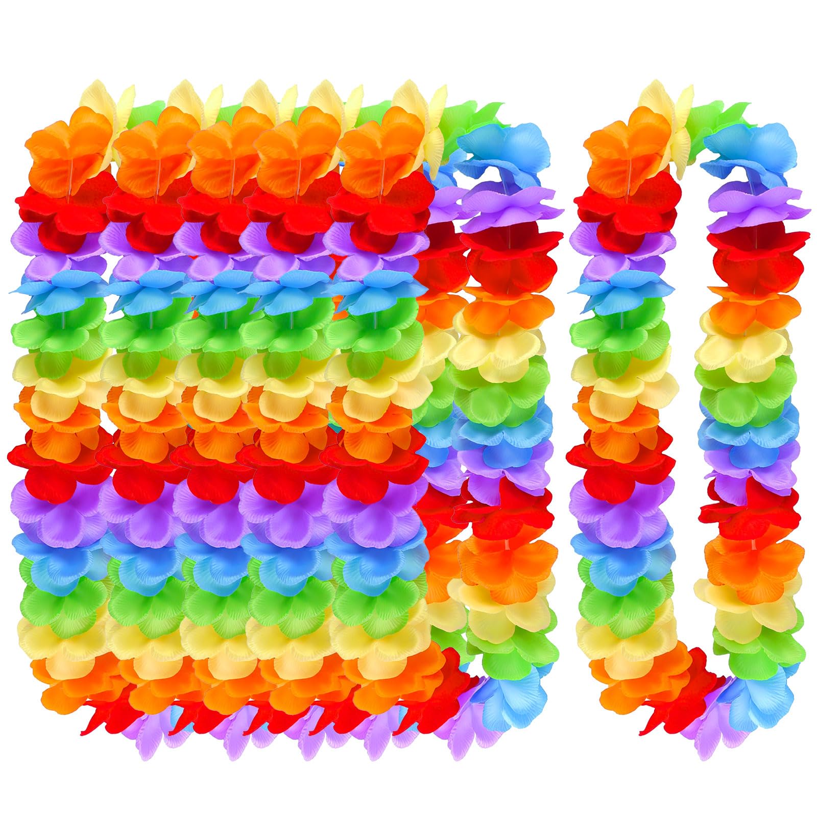 6 Pcs Hawaiian Garlands - Hawaiian Party Accessories, Luau Aloha Flower Lei, Flower Lei Necklace for Tropical Decorative Favours, Beach Party Decorations for Adults Kids