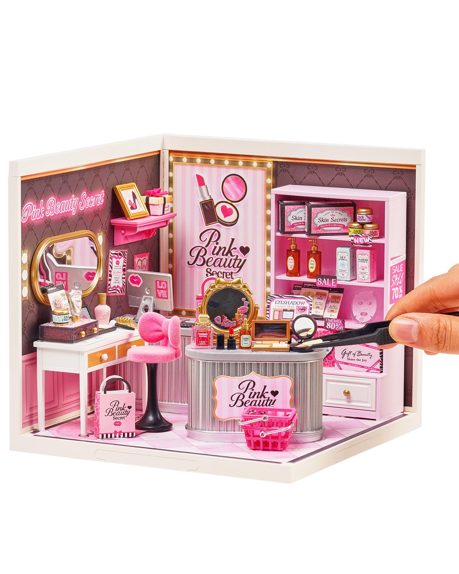 Rolife Super Creator Kits - DIY Plastic Miniature House for Adults, Micro Block Model Construction Set Ages 14+,Crafts/Hobbies/Brick Toys Teens & Up (Pink Beauty Secret)