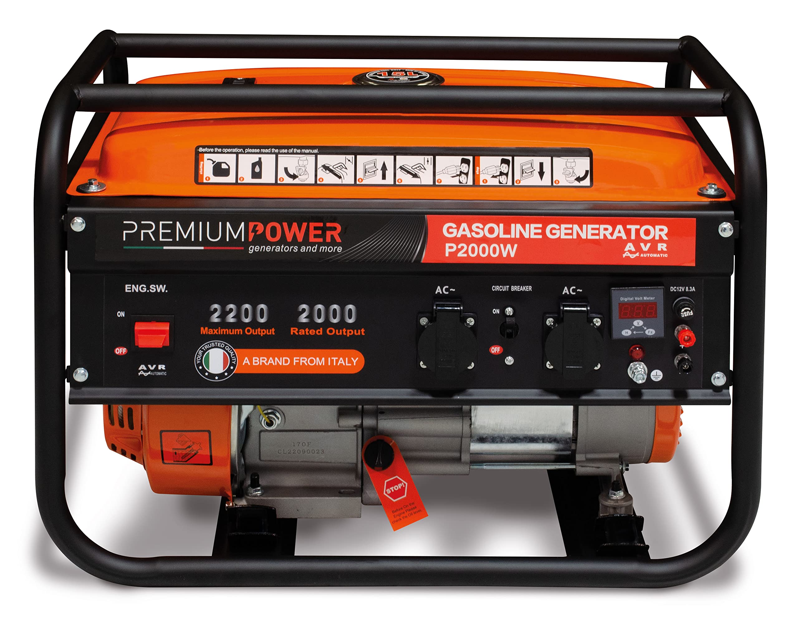 Generatore di corrente benzina Premium Power P2000W - monofase - 2 kW - AVR
