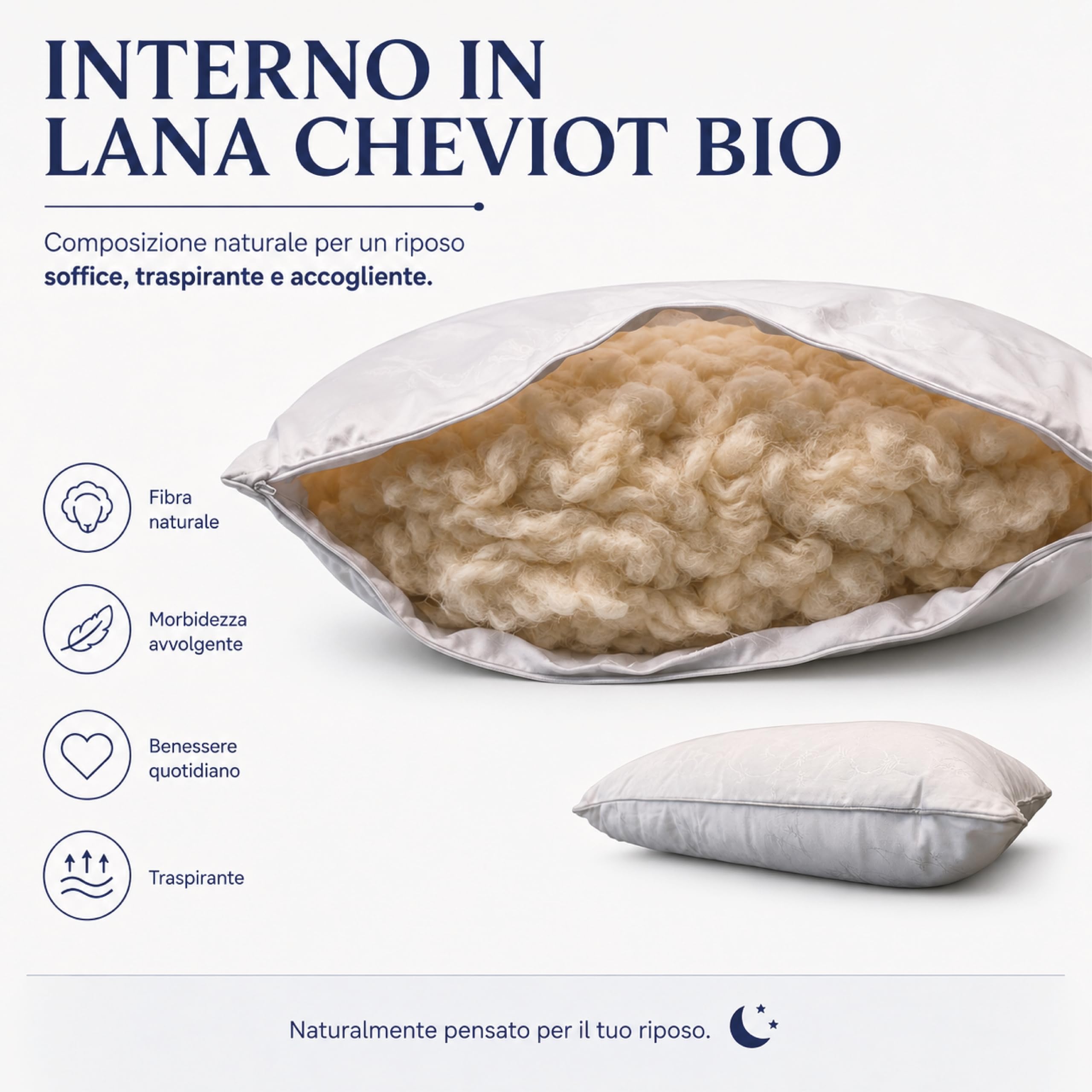 Cuscino Lana Cheviot Naturale 70x40x15 cm