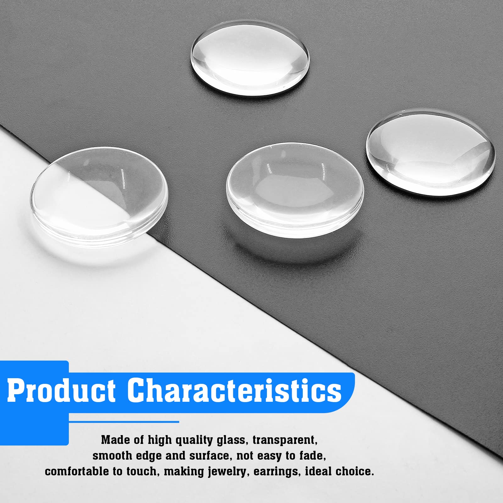 Perlin – Set di 4 ciondoli in metallo, vetro tondo trasparente cabochon da 30 mm, design accurato, set per fai da te