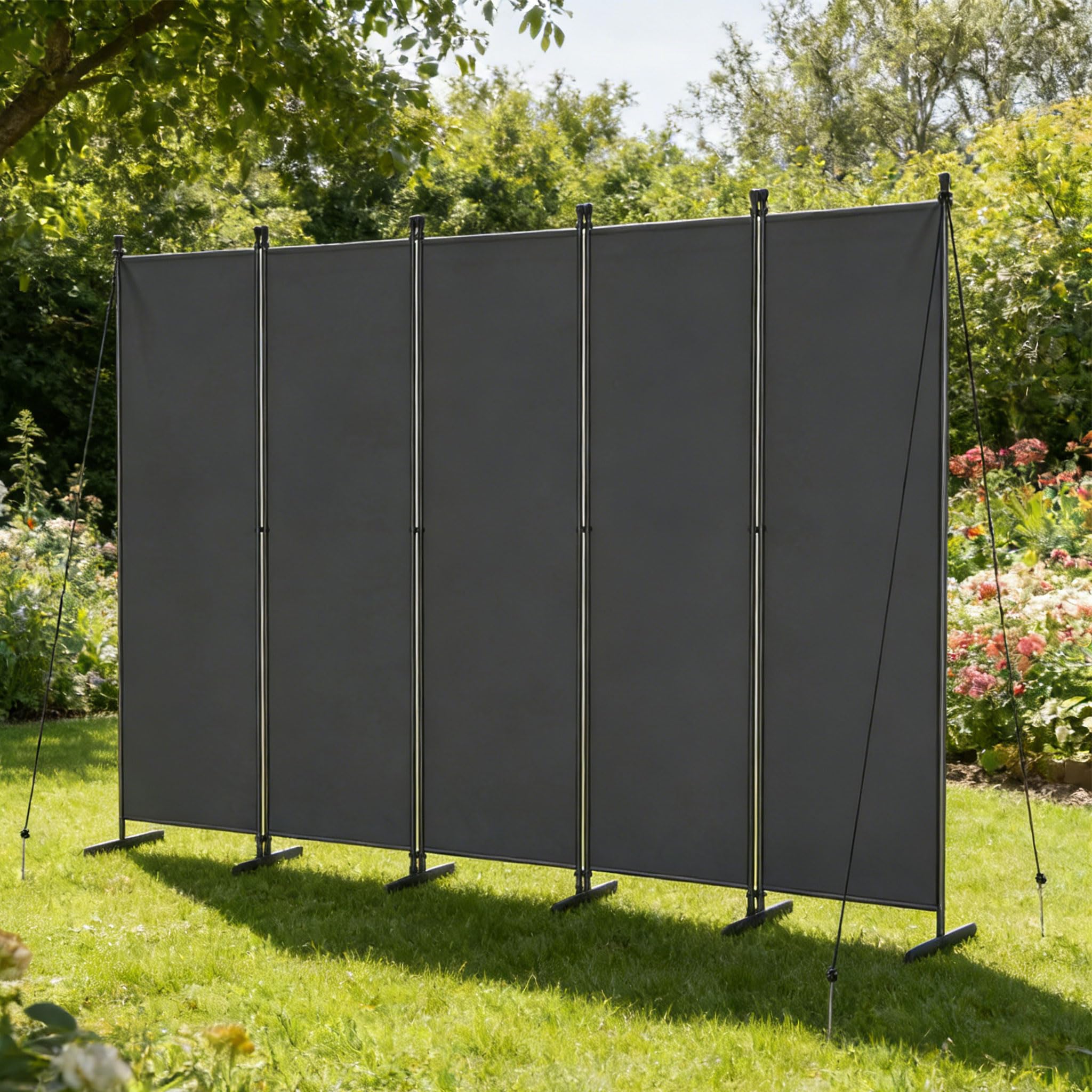 UISEBRT Trennwand Raumteiler innen 5 Teilig 250 x 180 cm,Paravent Outdoor wetterfest stabil mit Heringen & Abspannleinen,Raumtrenner Spanische Wand sichtschutz Balkon Garten,Dunkelgrau