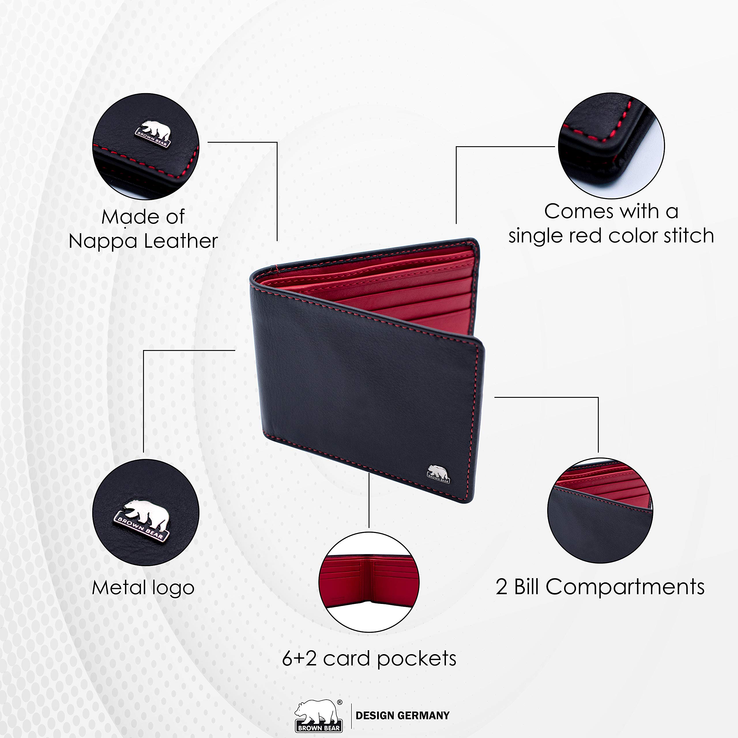 BROWN BEAR Men's RFID Blocking Wallet - Slim Nappa Leather Purse With Card Pockets - View #8