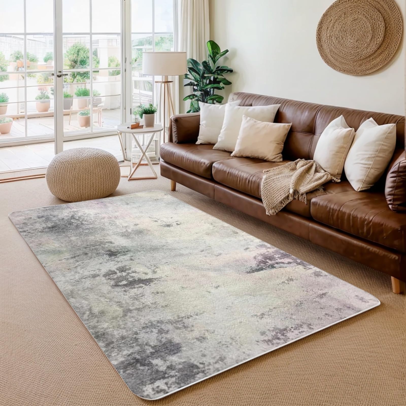 ASIinnsy Alfombra Salón Moderna Alfombra Pelo Corto Abstracta Gris Crema Multicolor Suave Antideslizante Alfombras Grandes para Habitación Sala de Estar Dormitorio Comedor (120 x 160 cm, Gris/Multi)
