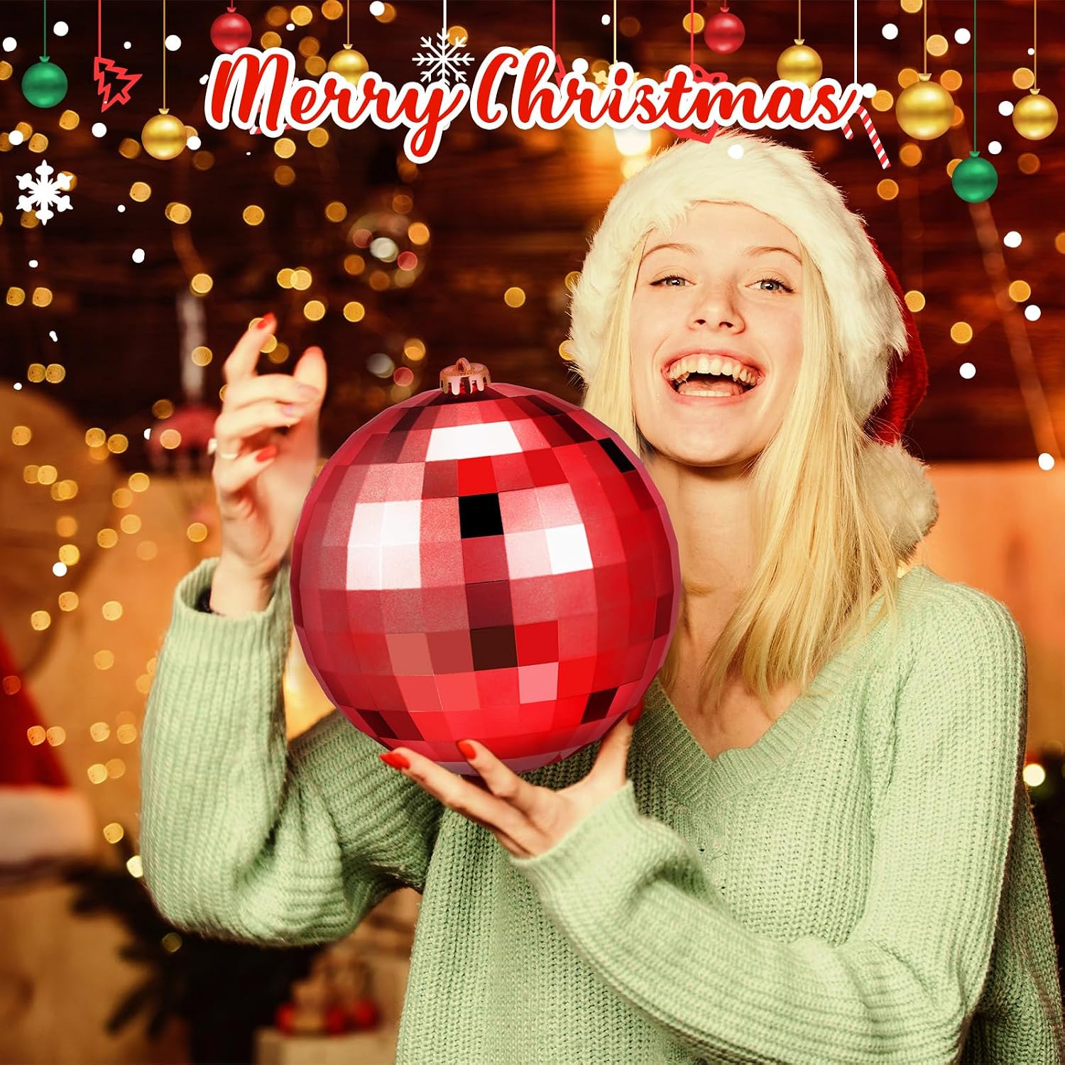 Liliful 5.9 Inch Large Outdoor Christmas Ornaments Plastic Jumbo Fillable Balls Ornament Big Xmas Tree Hanging Decoration for Home Outside Holiday Lawn Yard Party(Glitter Red and White,4 Pcs)