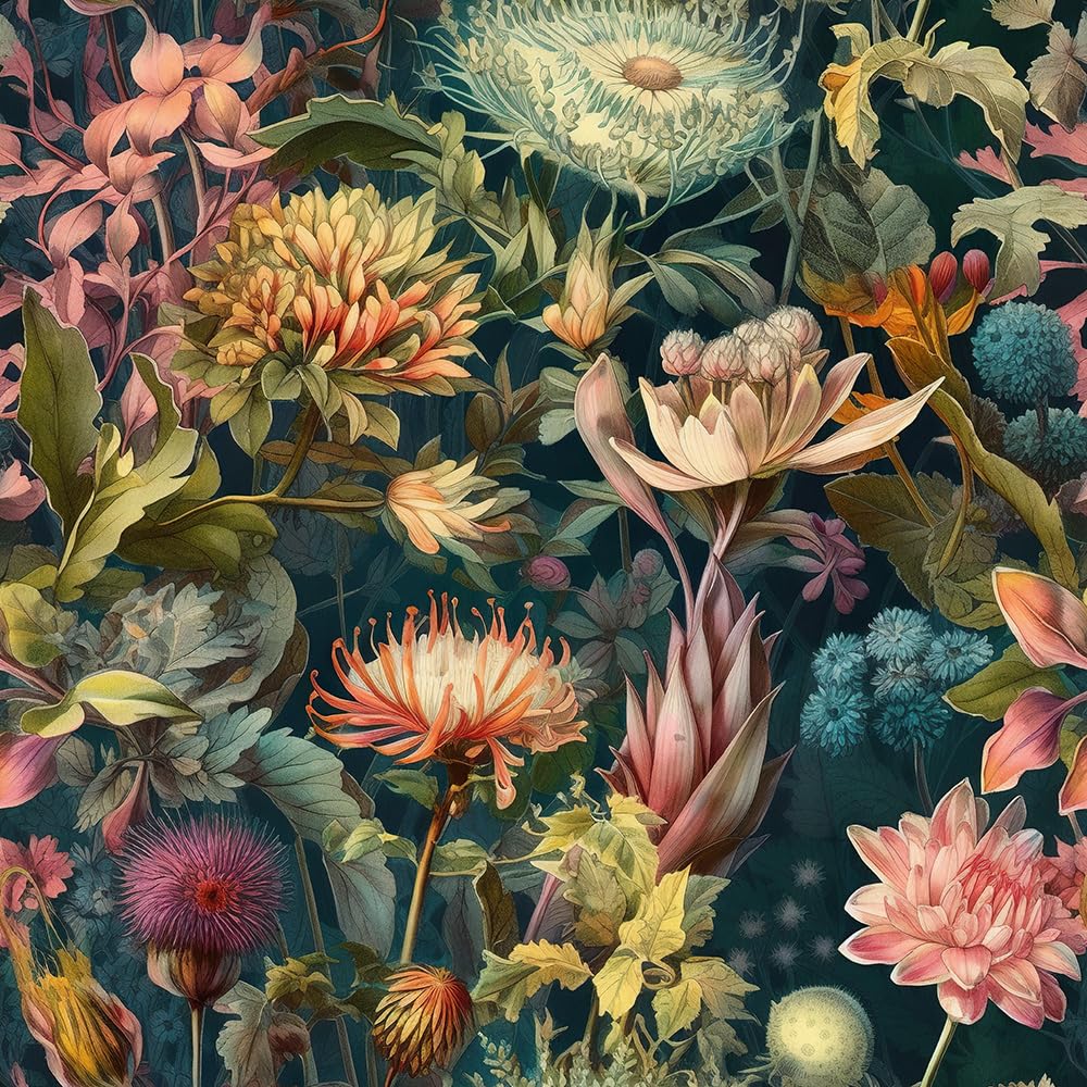 REDAMANCY Magical Forest Wildflowers Fantastic Flowers Plants Peel and Stick Wallpaper Stick on Contact Paper Vintage Wall Paper Easy Peel Off for