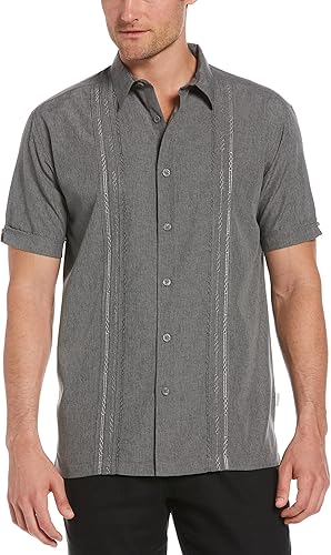Cubavera - Camisa de manga corta bordada en chambray para hombre, ajuste clásico, con botones, disponible en tallas grandes y altas