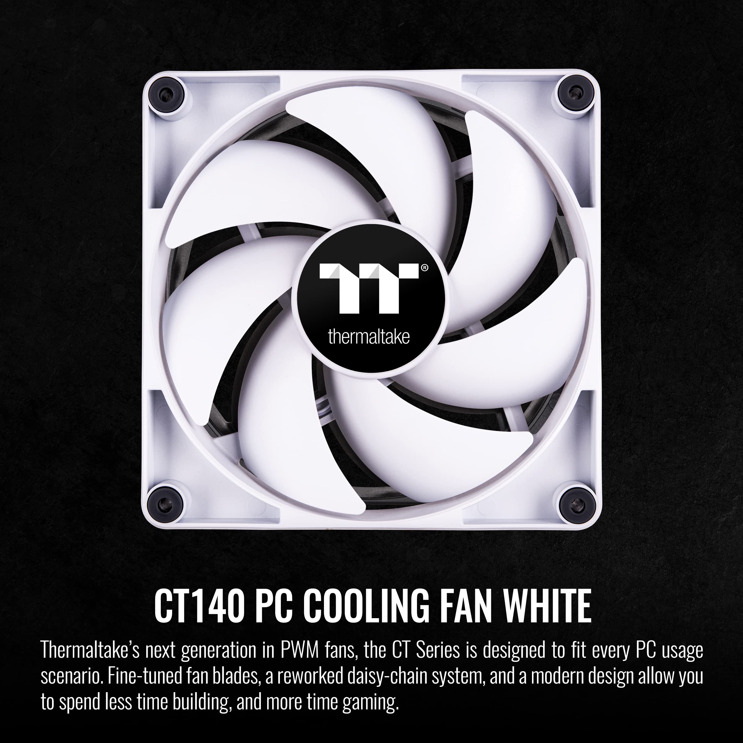Thermaltake CT140 - Ventilador de refrigeración de PC blanco (2 ud.), diseño de cadena de margarita, hasta 1500 rpm, rodamiento hidráulico de 140 mm, montaje antivibración, CL-F152-PL14WT-A