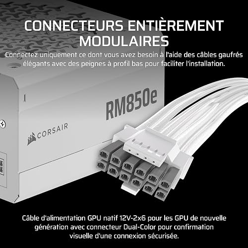 CORSAIR RM850e (2025) Alimentatore ATX Completamente Modulare a Basso Rumore con Cavo 12V-2x6 – Compatibile con ATX 3.1 e PCIe 5.1, Efficienza Cybenetics Gold, Condensatori a 105°C – Bianco - 4