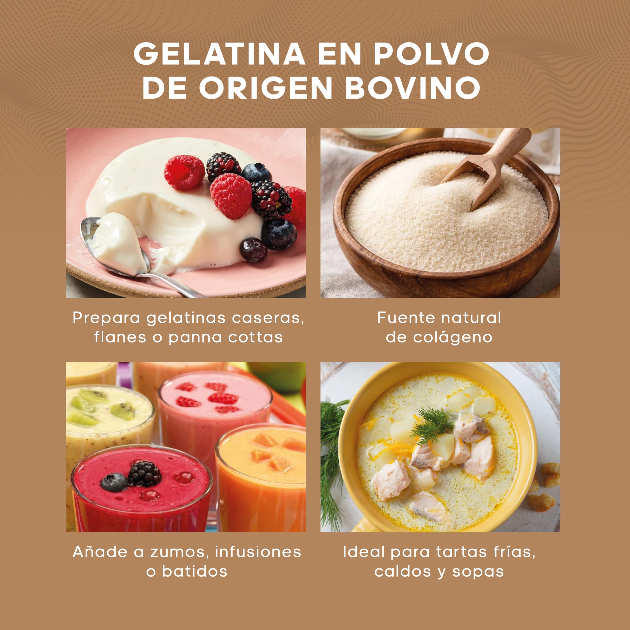 Gelatina BOVINA en Polvo 1kg, Sin Sabor, 200 Bloom, 100% Pura, Alta en Proteínas, Fácil de Disolver, Ideal para Repostería, Postres, Batidos, Caldos y Sopas