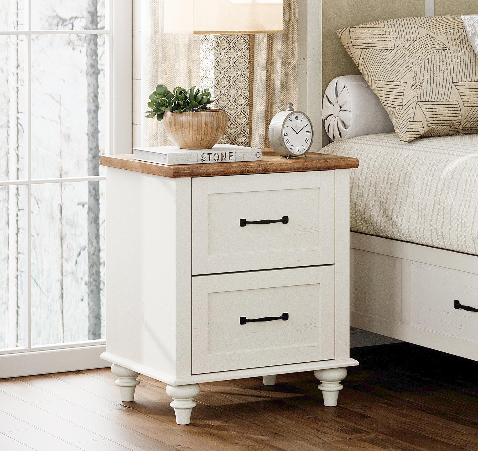 Amazon.com: WAMPAT Off White Nightstand with Charging Station, 20