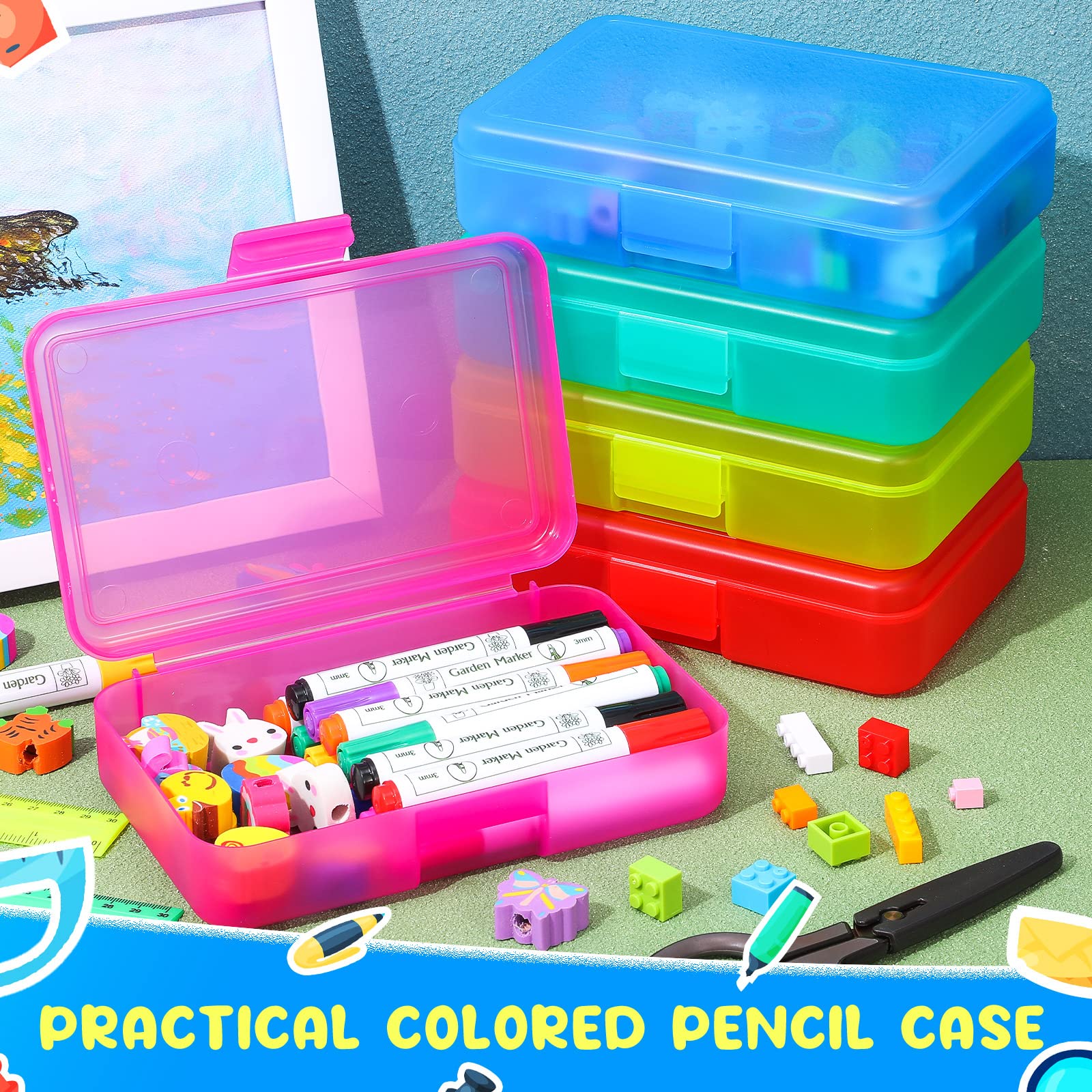 Zhehao 20 astucci in plastica trasparente per matite per bambini, multiuso, in plastica rigida colorata, per ufficio, organizer per pennelli e matite, 5 colori