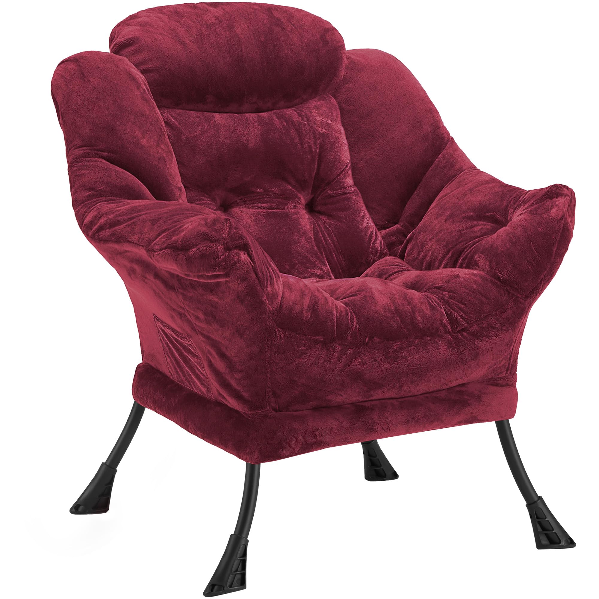 Fabric Lazy Chair for Adults, Oversized Upholstered Sofa Chair, Plush Comfy Lounge Chair with Large Side Storage Pocket, Thick Padded Reading Chair for Living Room, Bedroom, Office, Rose Red