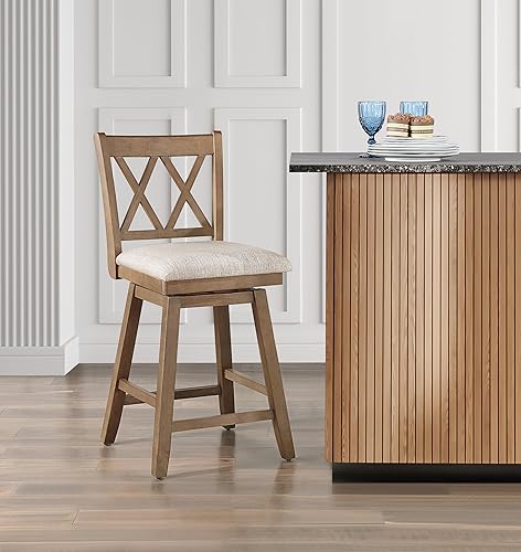 Miniatura 2 de Home 2 Office Brookline Taburete de bar giratorio, taburete rústico para encimera de cocina con cojín, altura del asiento de 29 pulgadas, roble
