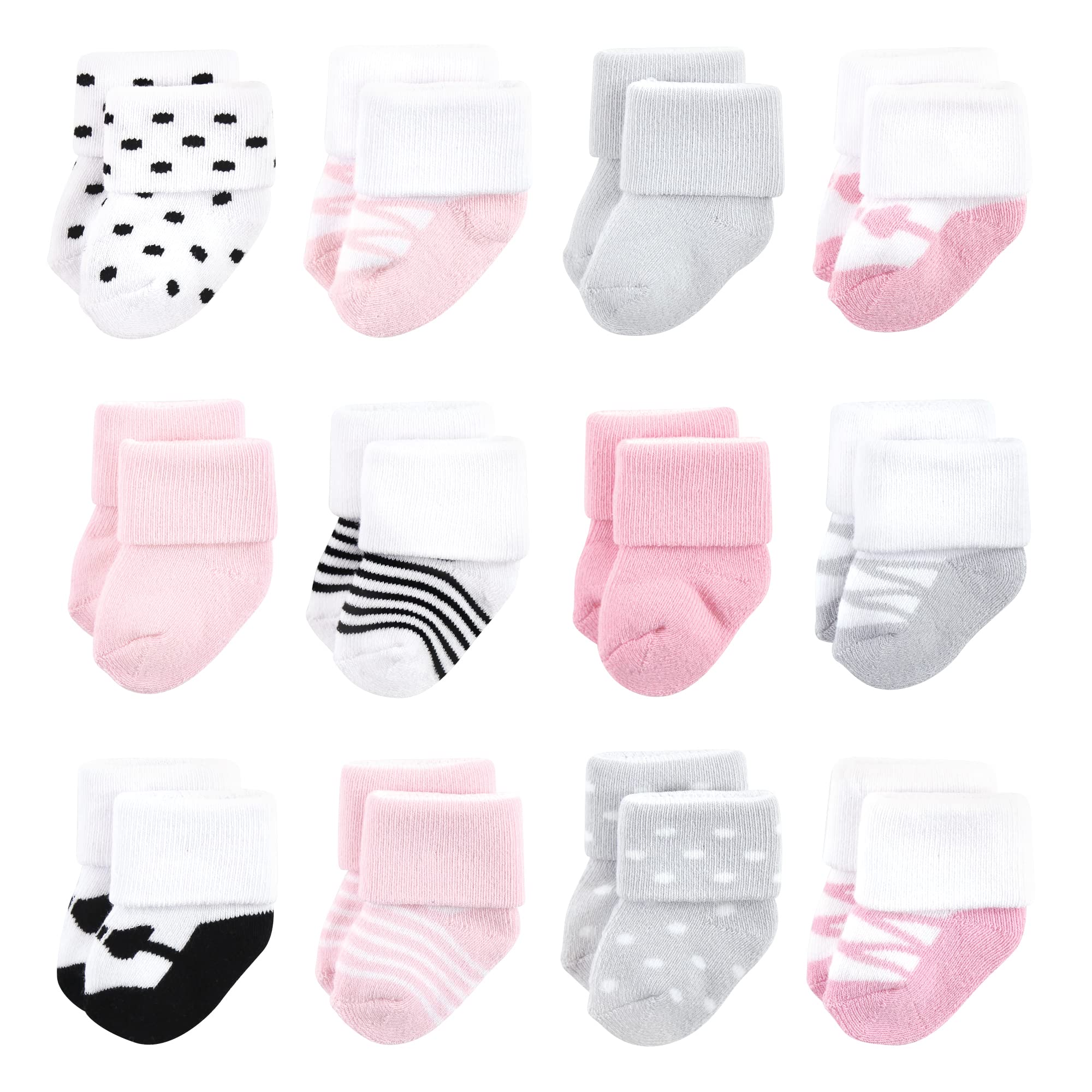 Luvable Friends Damen Unisex Neugeborene und Baby Frotteesocken Ballett 12er Pack 6-12 Monate, Balletttasche, Rosa, Schwarz, 12 Stück