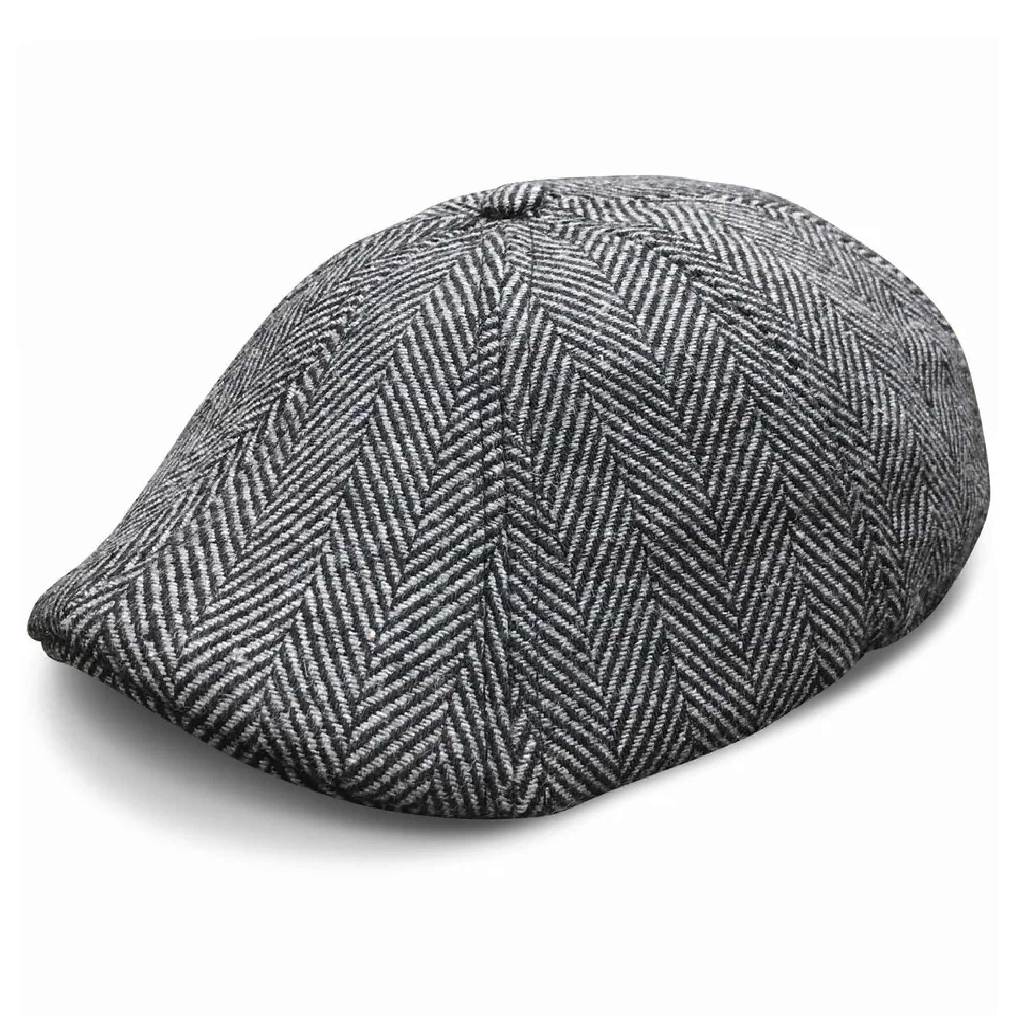 The Original Boston Scally Cap - The Peaky Newsboy Flat Cap - 8 Panel Hat for Men - Grey Herringbone