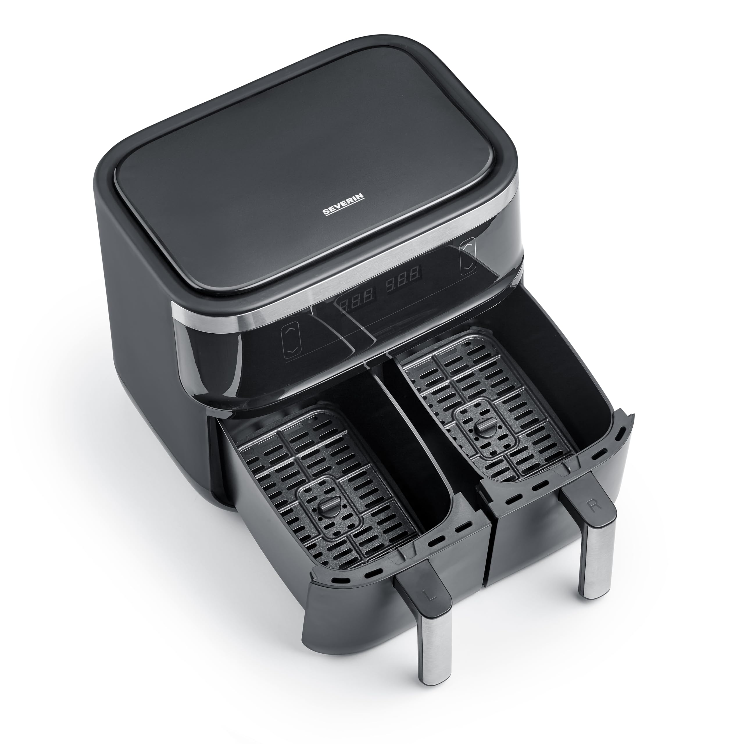 SEVERIN FR 2453 Friggitrice ad aria calda con 2 cestelli, temperature regolabili separatamente da 80° a 200° C, capacità totale 7,6 L, 8 programmi automatici, display touch