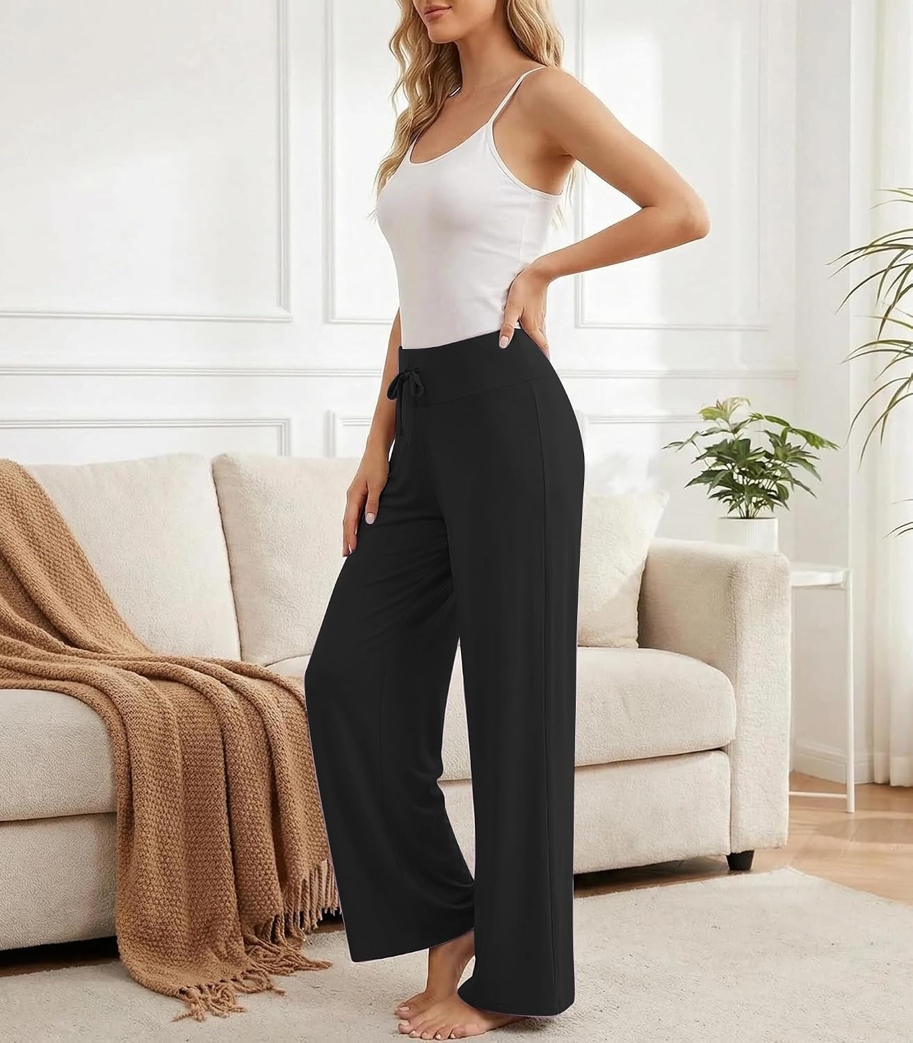 WiWi Pajama Pants for Women Bamboo Viscose Super Soft Bottoms Plus Size Cooling Wide Leg Casual Lounge Yoga Sweatpants S-4X