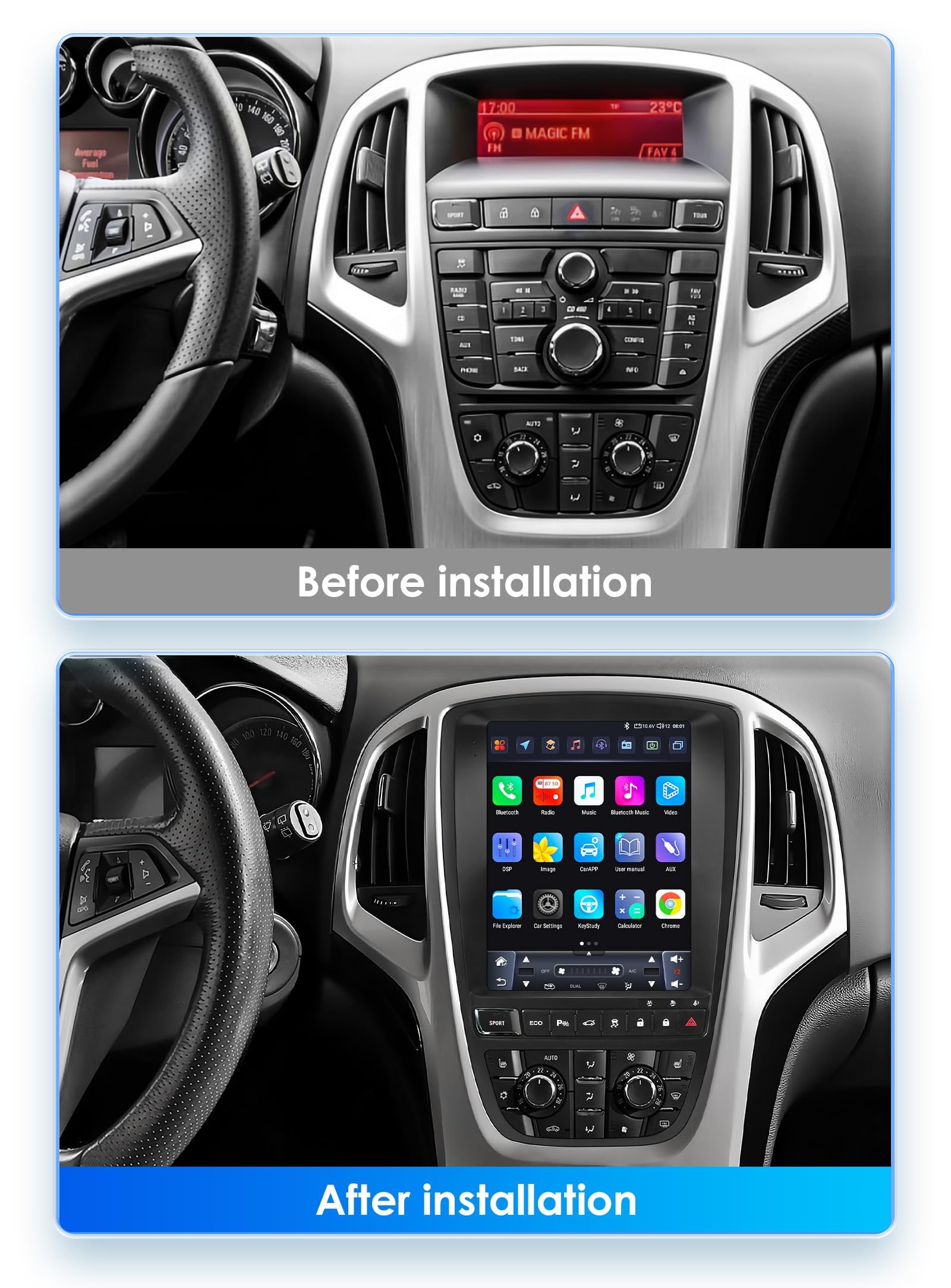 Android 13 Autoradio 9.7 pollici Touchscreen 8 core per Opel Astra J/Vauxhall Buick Verano 2009-2015 WiFi Wireless Android Auto & Wireless Carplay Bluetooth WiFi 4G GPS RDS AM/FM