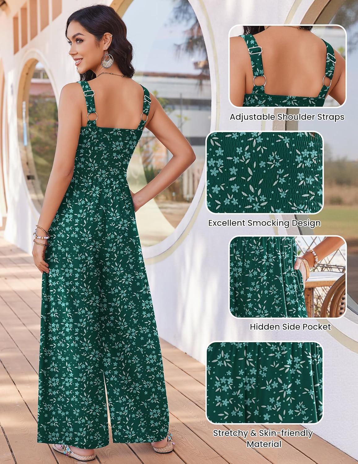 Ekouaer Women's Casual Loose Jumpsuits One Piece Sleeveless Overalls Printed Long Pant Romper Fashion Boho Jumper with Pocket - Image 4