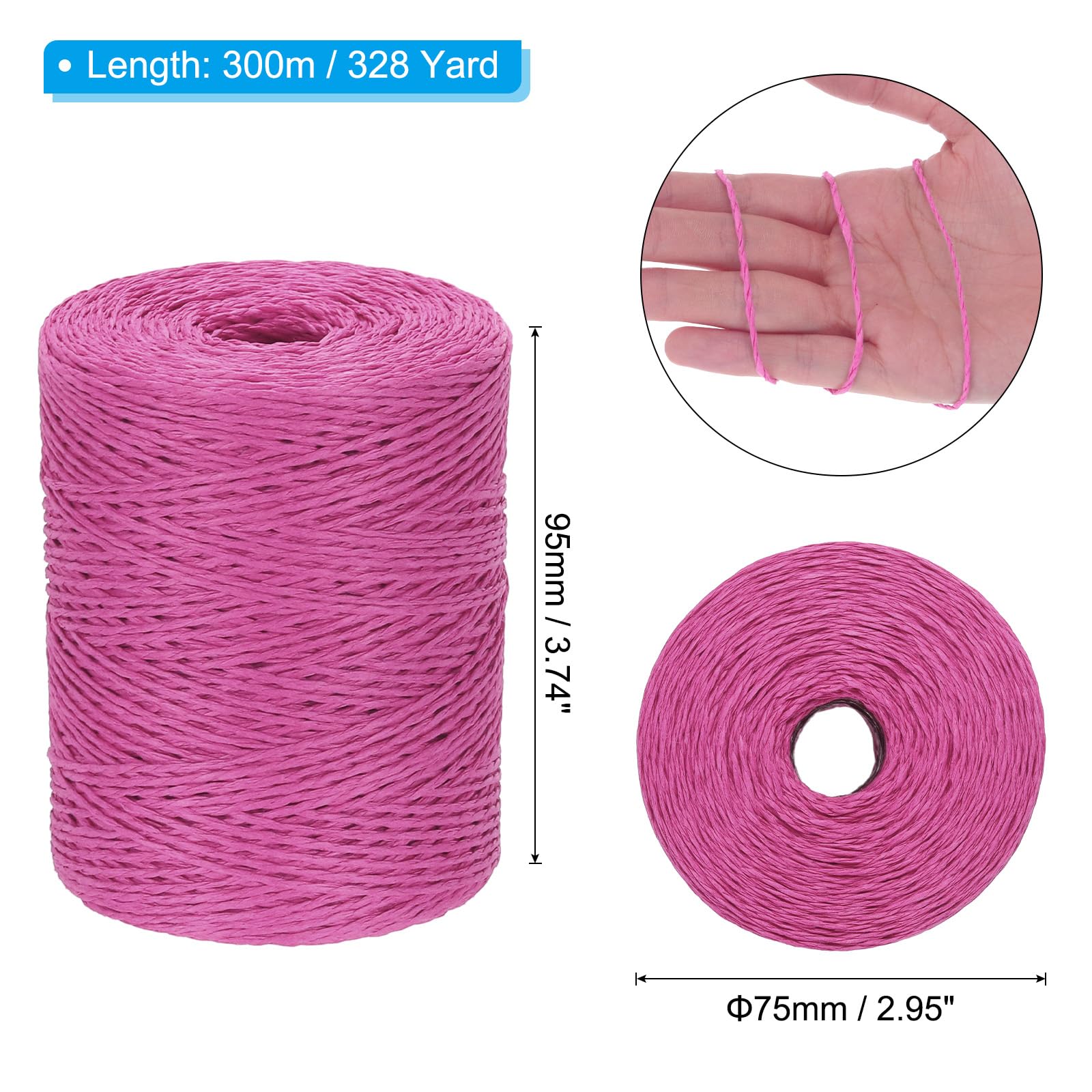 PATIKIL Natural Cotton Raffia Yarn 328 Yard, Crochet Raffia Paper Ribbon for DIY Sun Hat Beach Bag Crochet Yarn Wrapping Knitting, Rose - Image 2