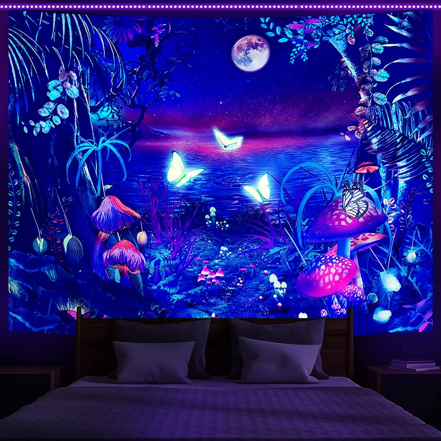 AMBAYLA Blacklight Forest Tapestry Wall Hanging UV Reactive Tapestry