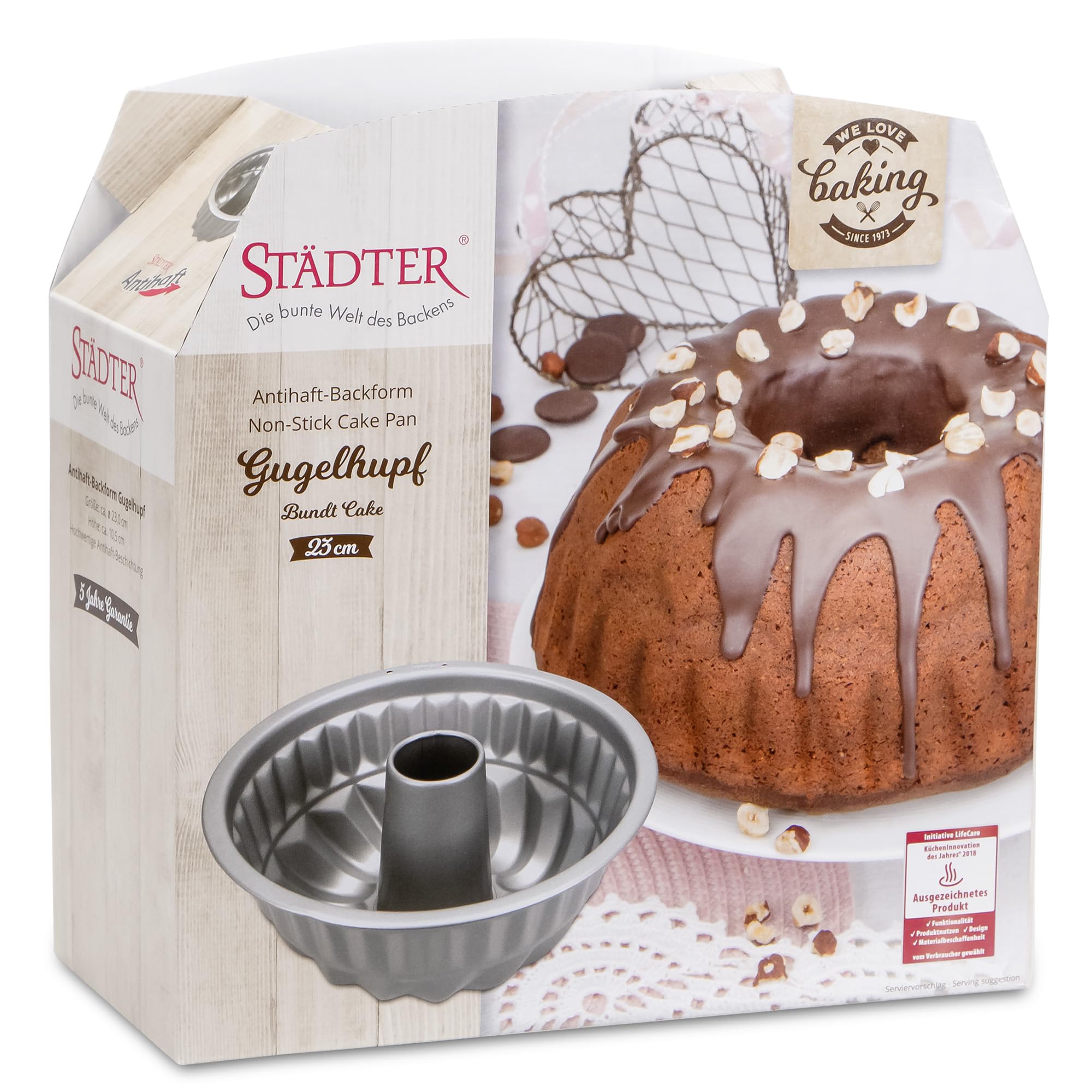 Städter we love baking Gugelhupf Backform, ø 23 cm, Antihaftbeschichtet, PFAS-frei, Temperaturbeständig bis 230 °C, für saftige Kuchen & Napfkuchen, in Faltschachtel