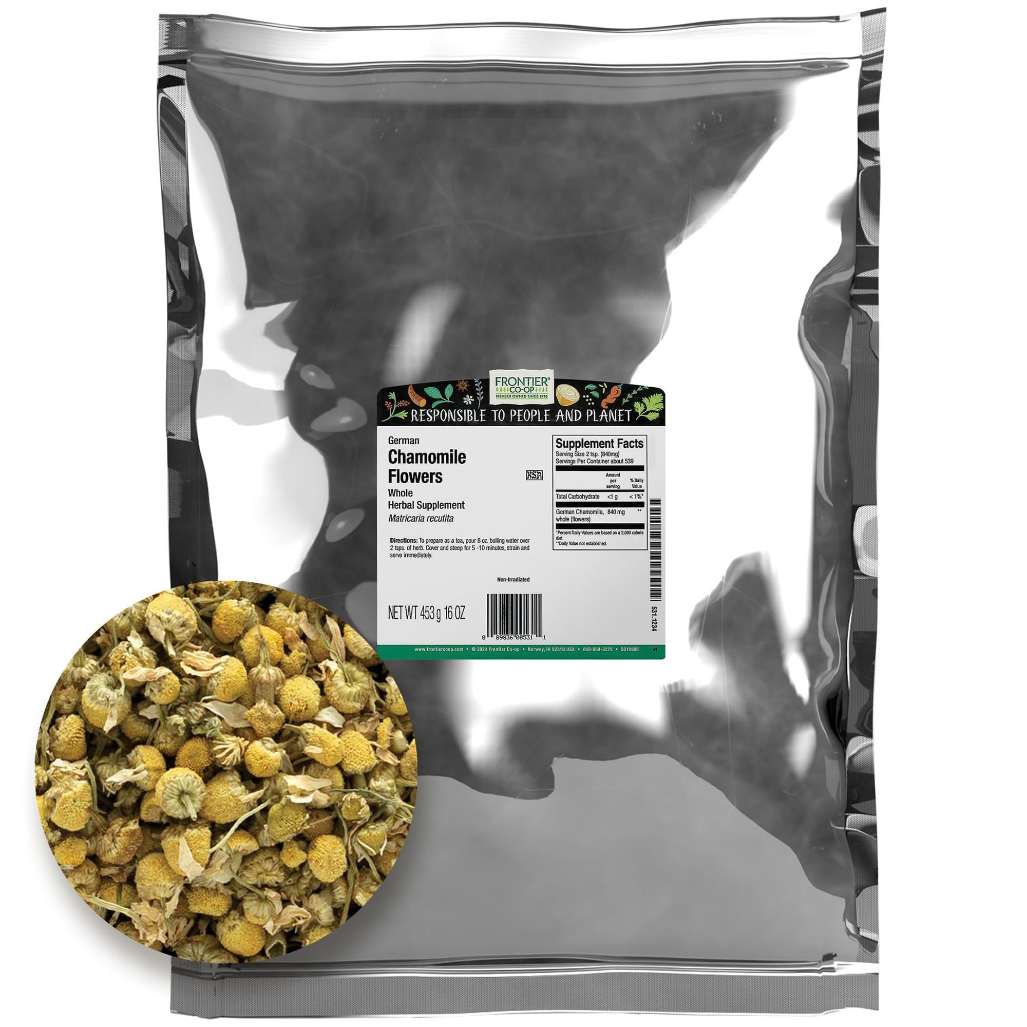 Frontier Chamomile Flowers, German Whole (double Cleaned), 16 Ounce Bag