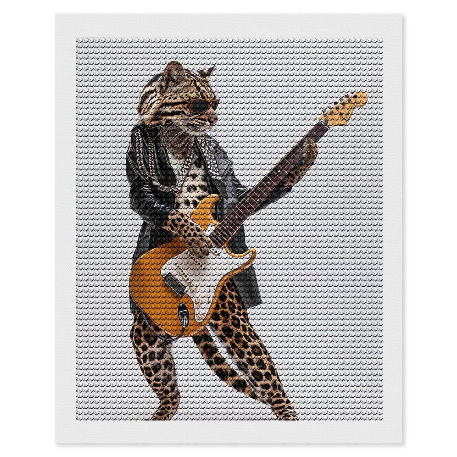 Junmoney Ocelot Guitar Diamond Painting Set 16"x20", Holiday Gift Idea, for Creative Relaxation, Fun Craft Experience, Vintage Style Decor